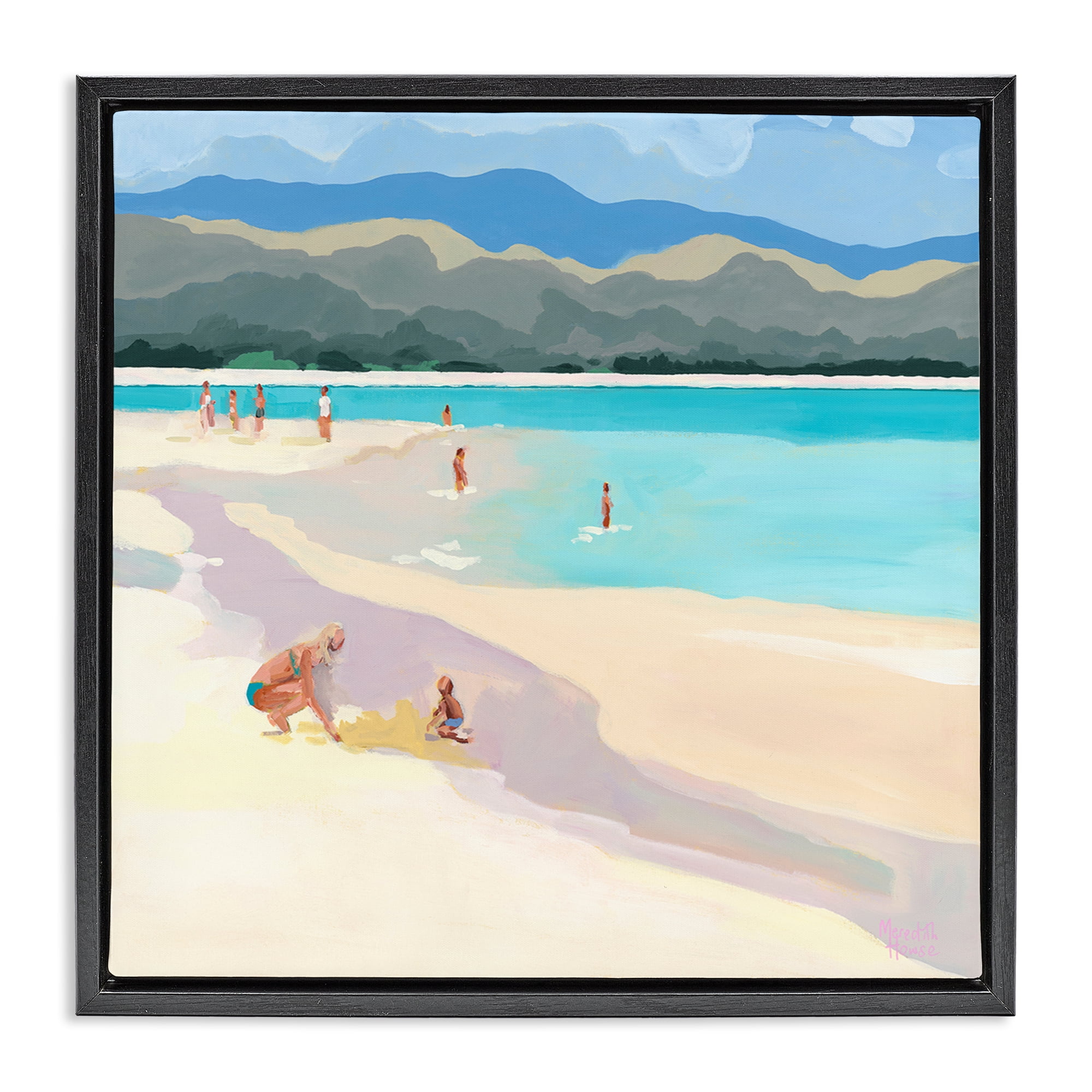 Stupell Industries Mother & Child Beach Scene Black Framed Floater Canvas Wall Art, design by Meredith Howse