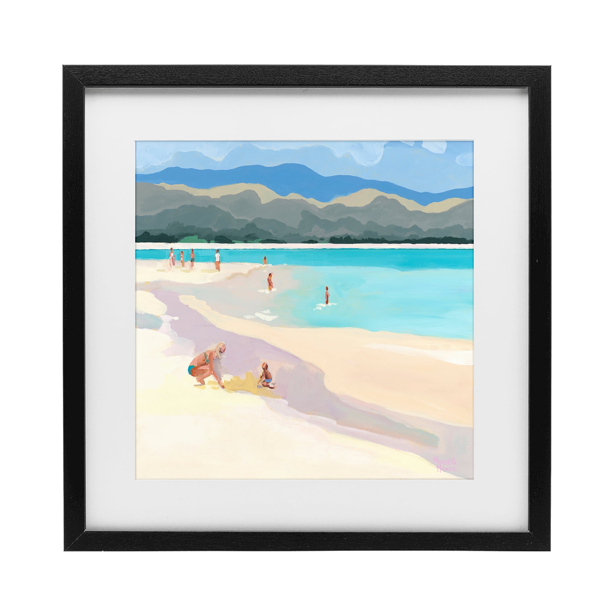 Stupell Industries Mother & Child Beach Scene Black Framed Print Under Glass, design by Meredith Howse
