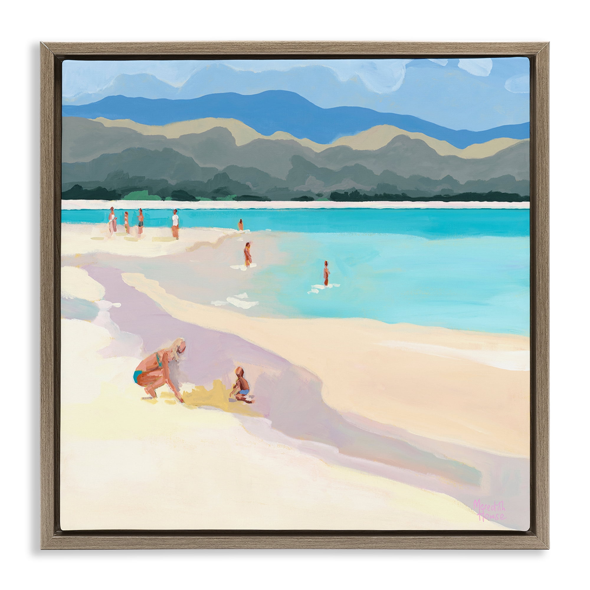 Stupell Industries Mother & Child Beach Scene Brown Framed Floater Canvas Wall Art, design by Meredith Howse