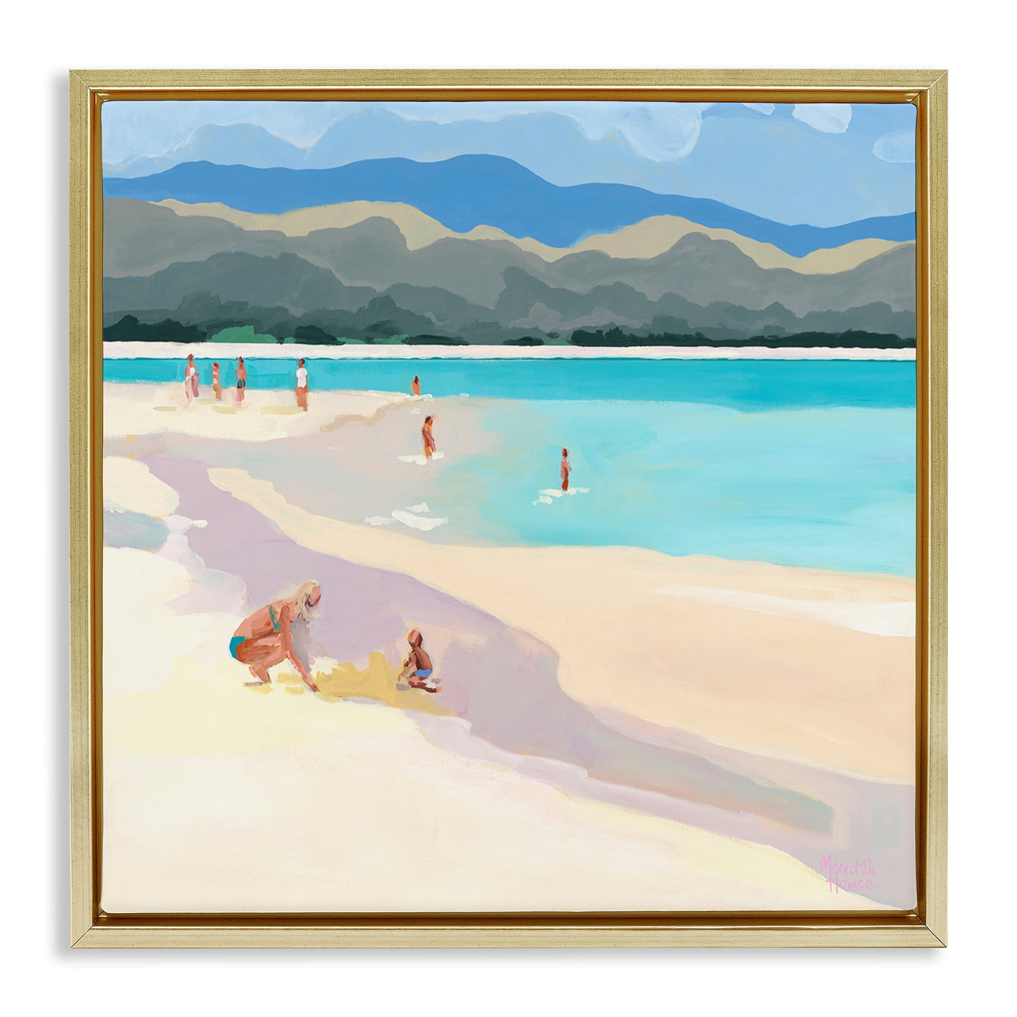 Stupell Industries Mother & Child Beach Scene Gold Framed Floater Canvas Wall Art, design by Meredith Howse