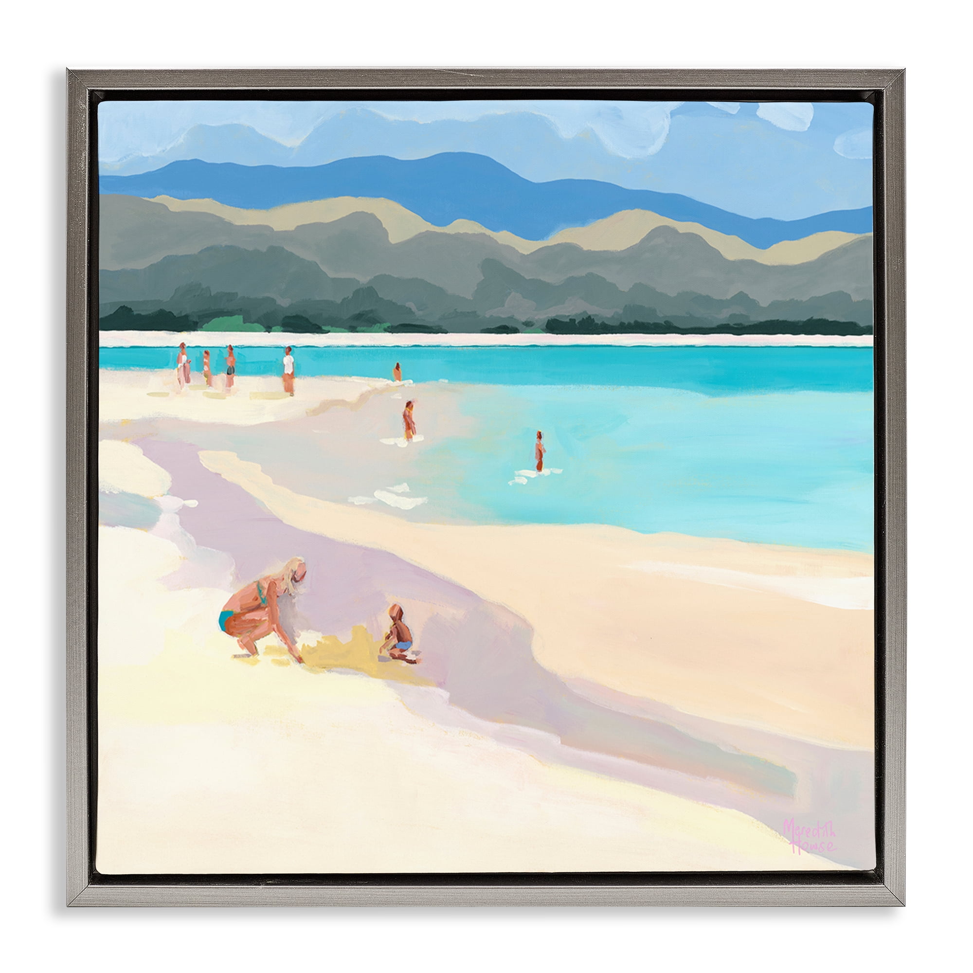 Stupell Industries Mother & Child Beach Scene Gray Framed Floater Canvas Wall Art, design by Meredith Howse