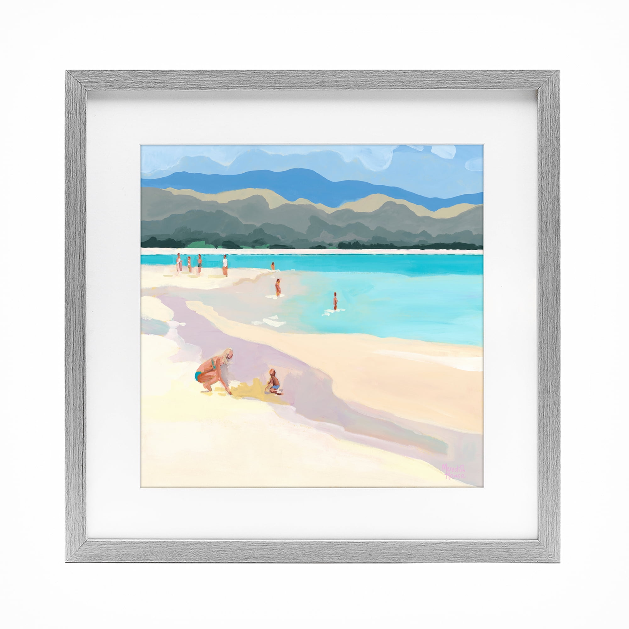 Stupell Industries Mother & Child Beach Scene Gray Framed Print Under Glass, design by Meredith Howse