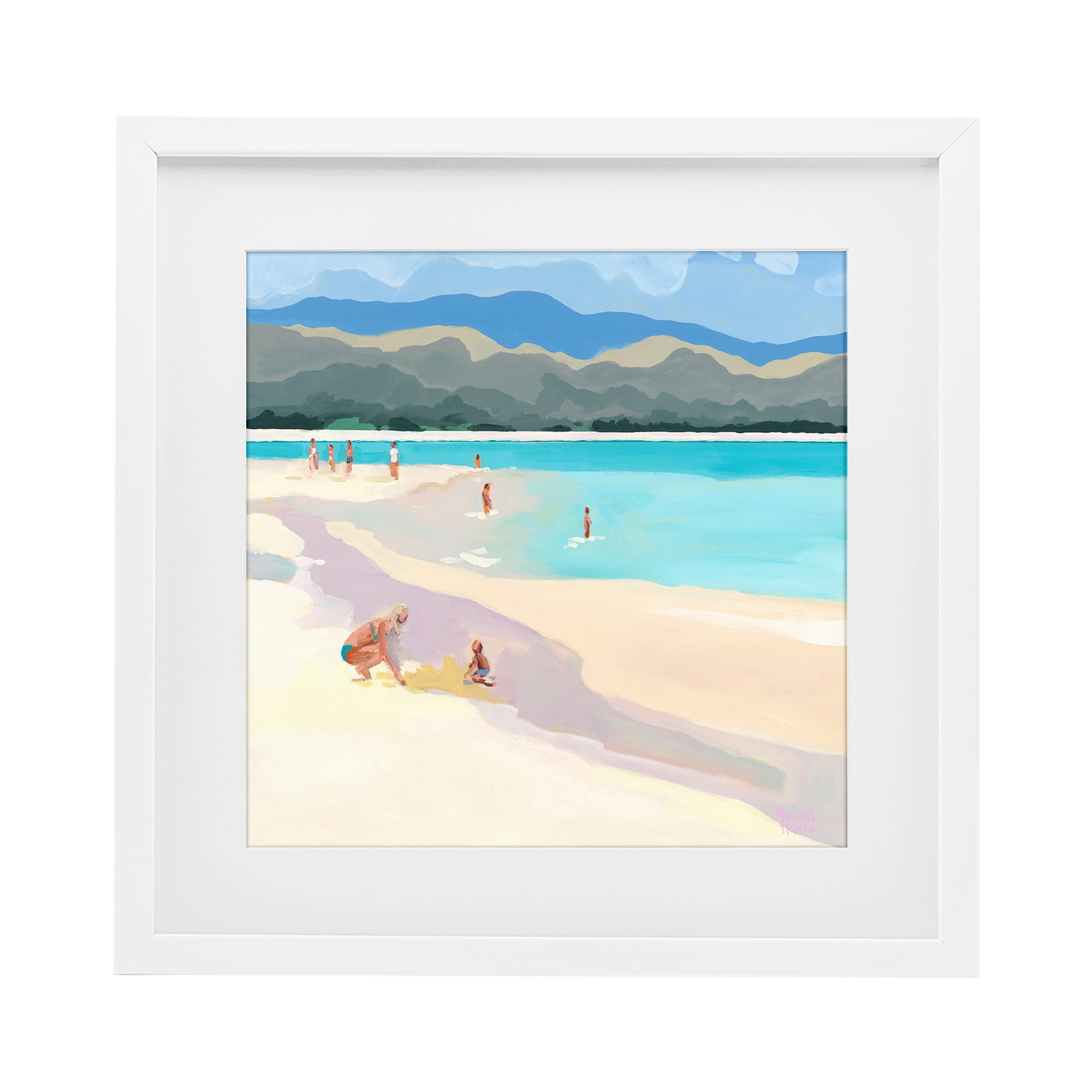 Stupell Industries Mother & Child Beach Scene White Framed Print Under Glass, design by Meredith Howse