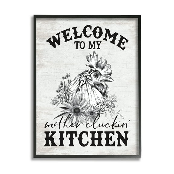 Stupell Industries Mother Cluckin' Kitchen Phrase Animals & Insects Painting Black Framed Art Print Wall Art, 11 x 14