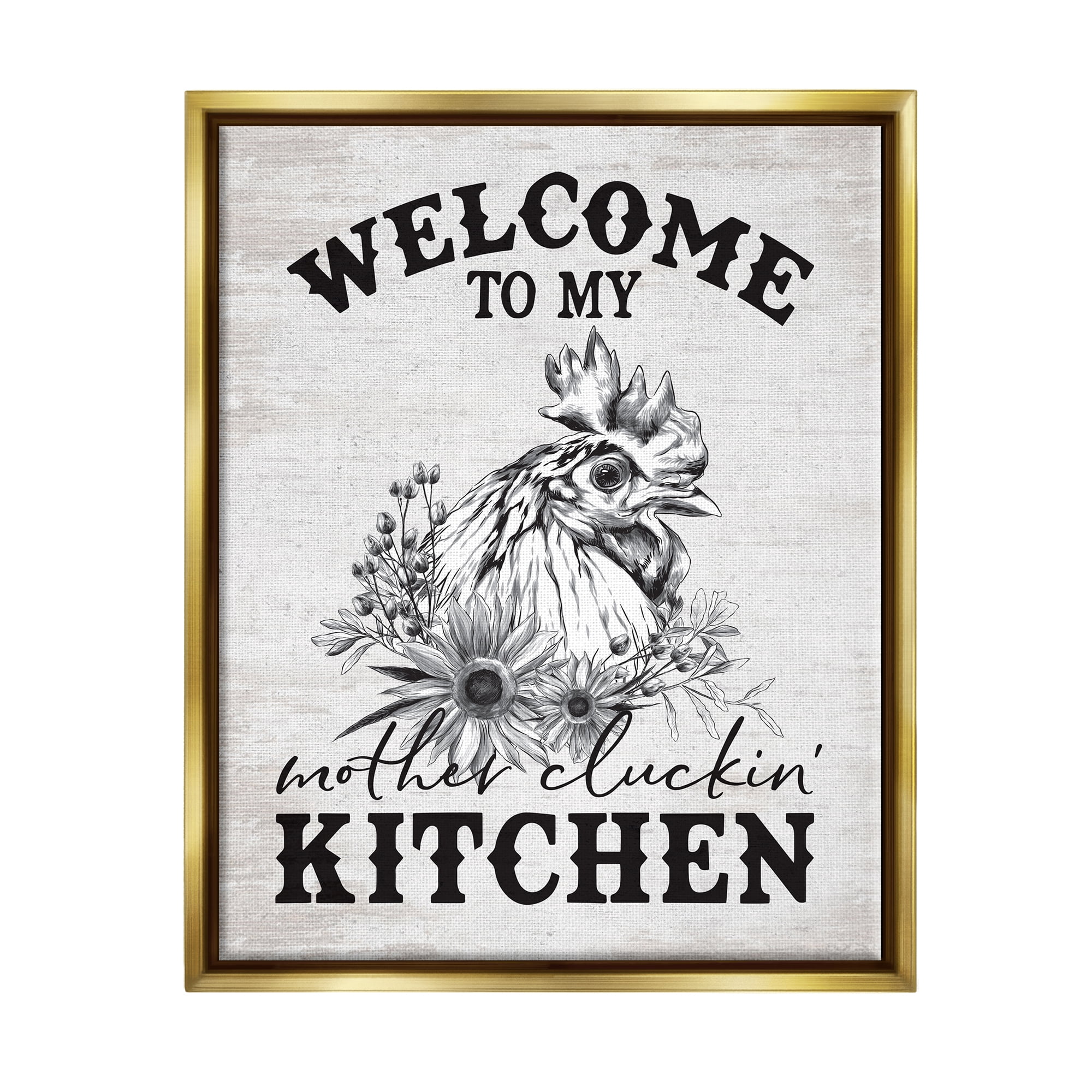 Stupell Industries Mother Cluckin' Kitchen Phrase Animals & Insects Painting Gold Floater Framed Art Print Wall Art, 25 x 31