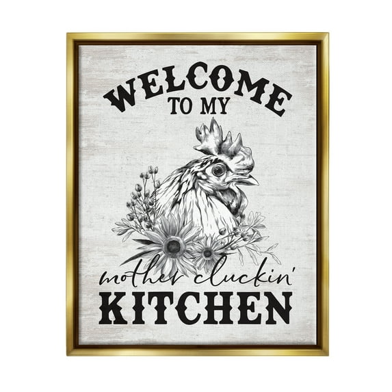 Stupell Industries Mother Cluckin' Kitchen Phrase Animals & Insects Painting Gold Floater Framed Art Print Wall Art, 25 x 31