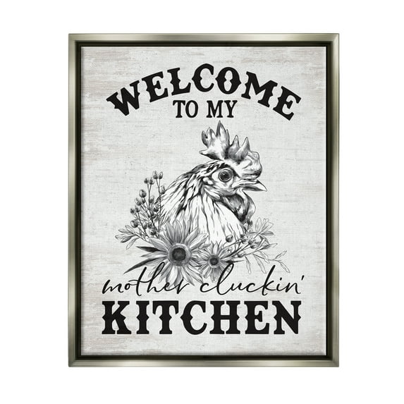 Stupell Industries Mother Cluckin' Kitchen Phrase Animals & Insects Painting Gray Floater Framed Art Print Wall Art, 17 x 21