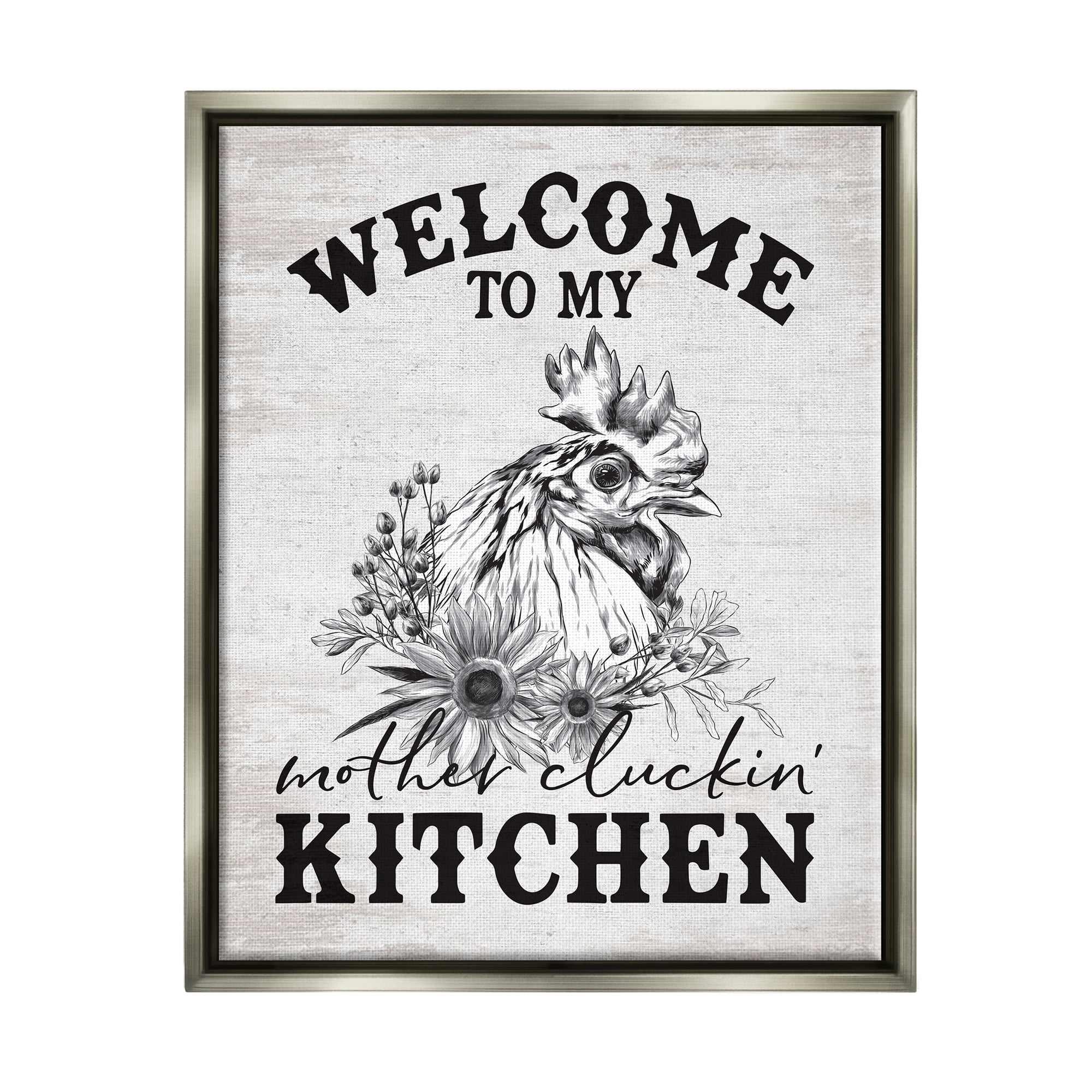 Stupell Industries Mother Cluckin' Kitchen Phrase Animals & Insects Painting Gray Floater Framed Art Print Wall Art, 25 x 31