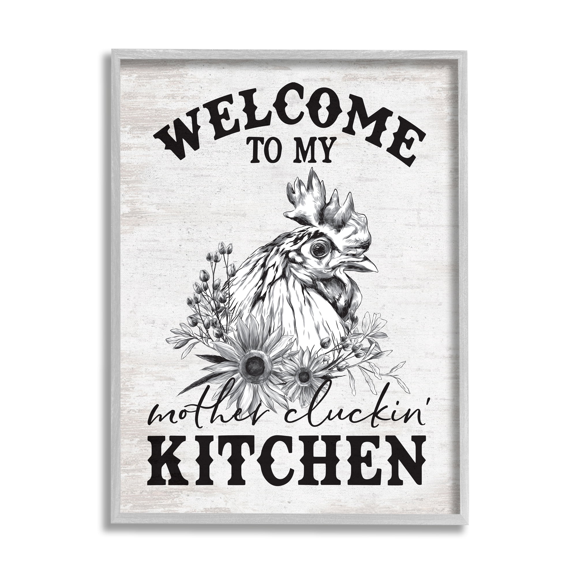 Stupell Industries Mother Cluckin' Kitchen Phrase Animals & Insects Painting Gray Framed Art Print Wall Art, 24 x 30