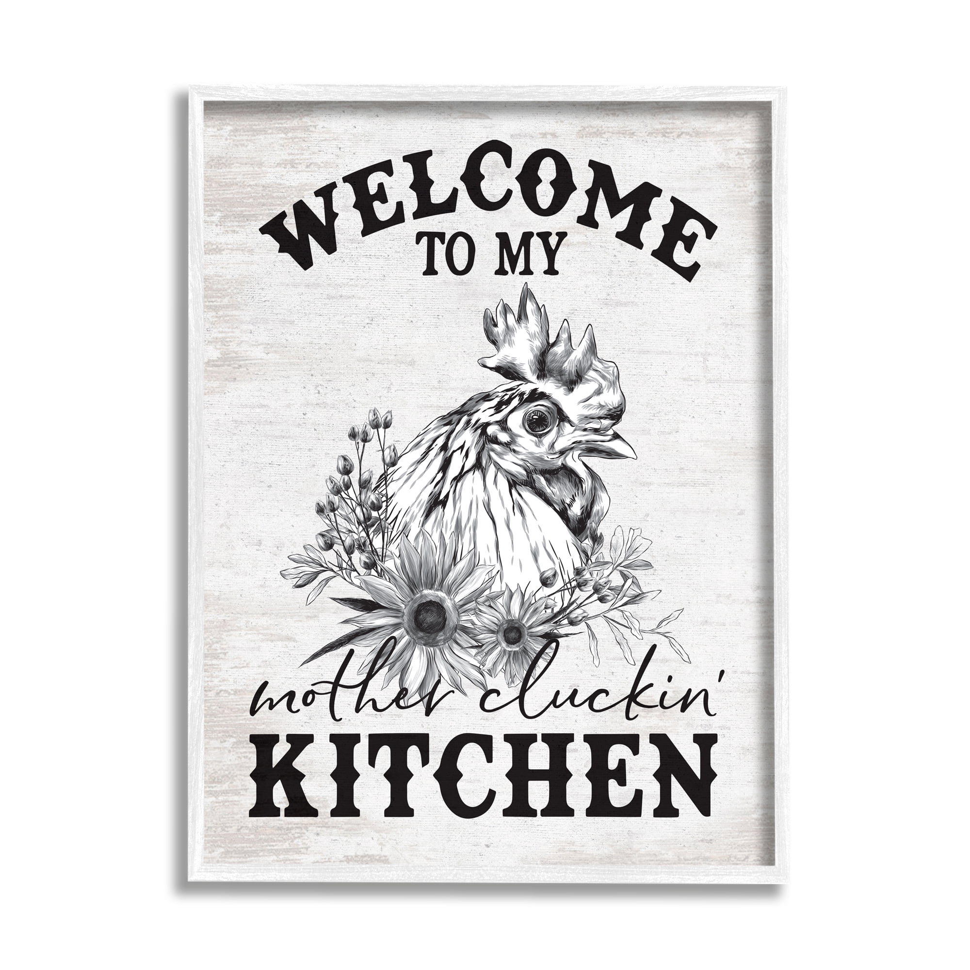 Stupell Industries Mother Cluckin' Kitchen Phrase Animals & Insects Painting White Framed Art Print Wall Art, 16 x 20