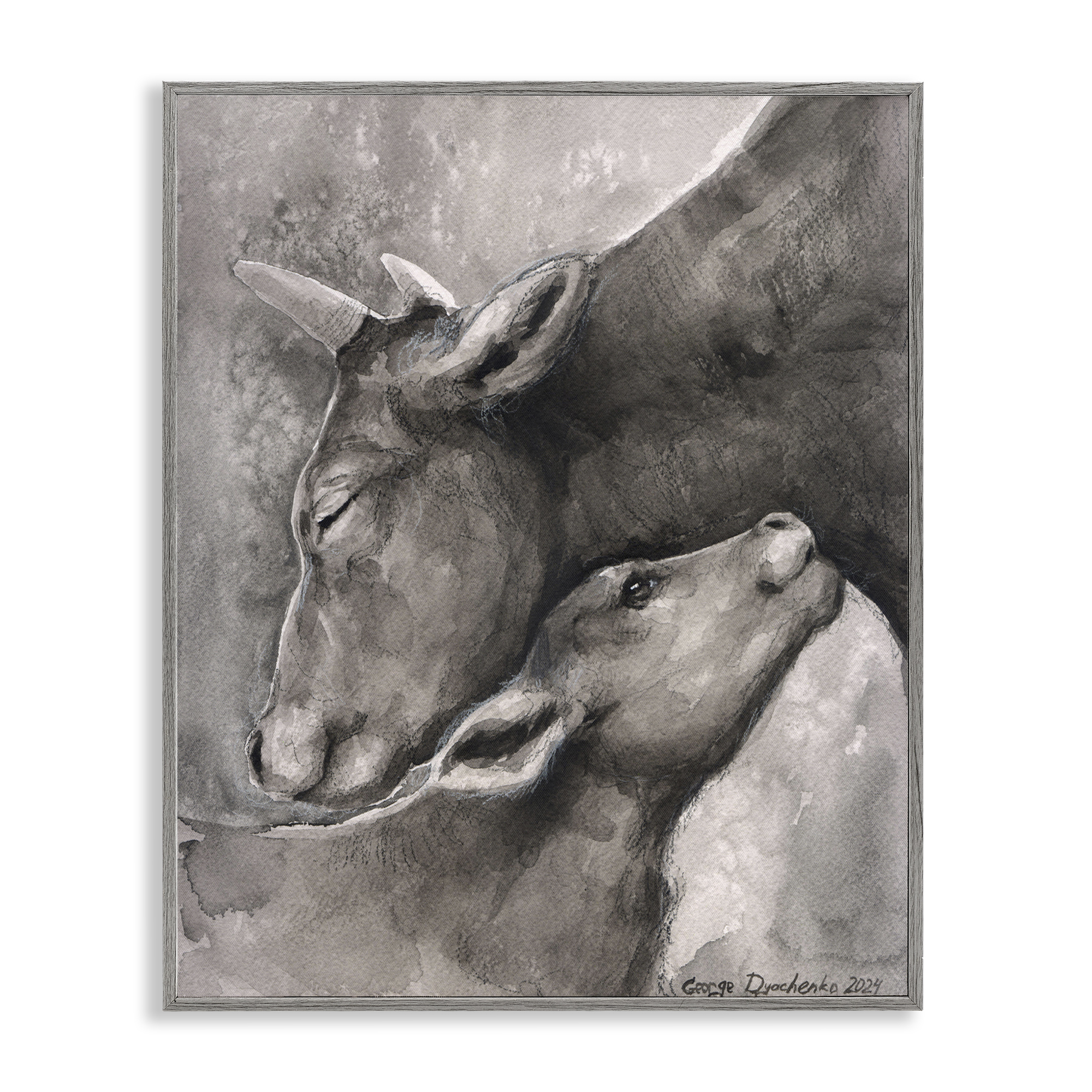 Stupell Industries Mother Cow & Calf Animals Drawing Gray Framed Art Print Wall Art, 16 x 20
