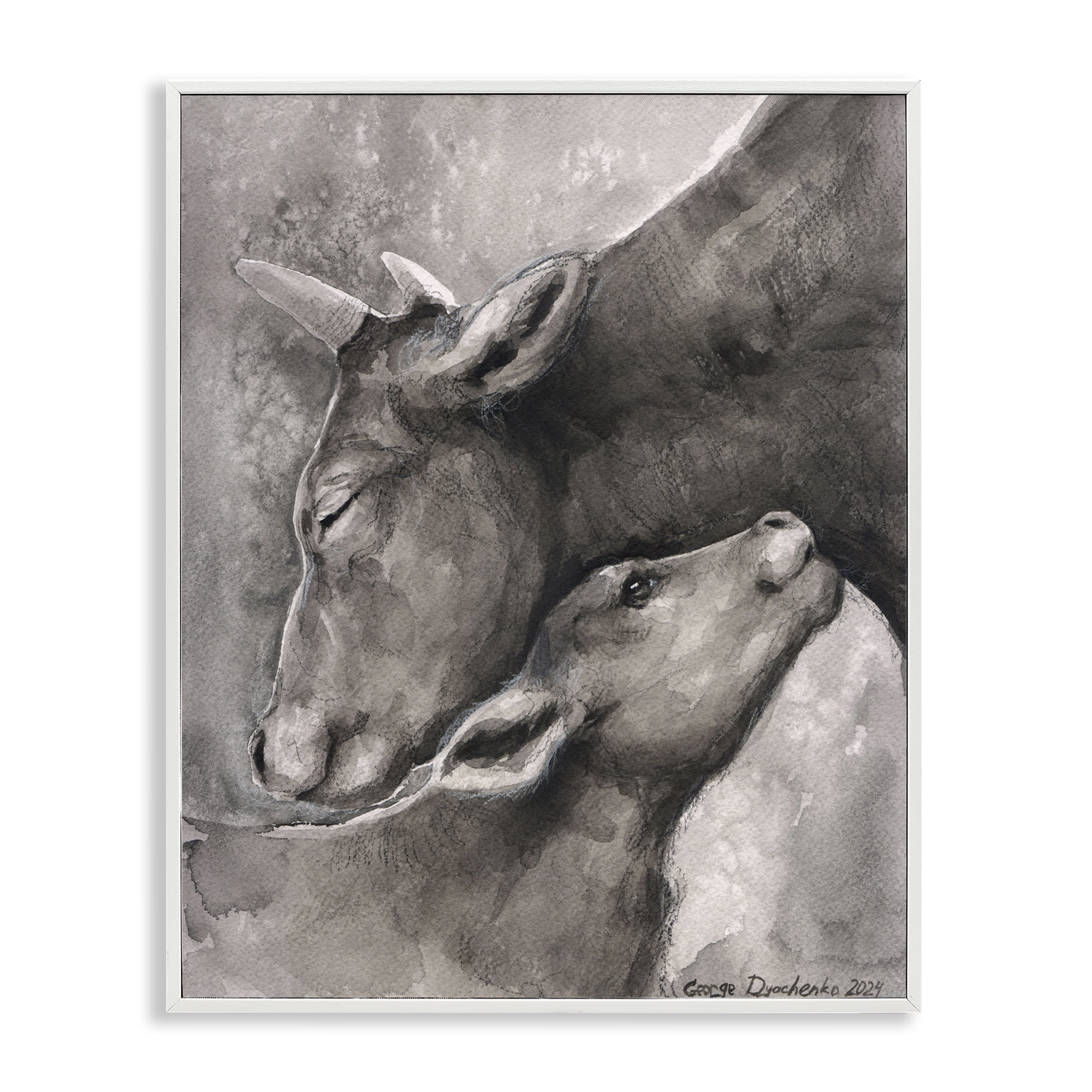 Stupell Industries Mother Cow & Calf Animals Drawing White Framed Art Print Wall Art, 16 x 20