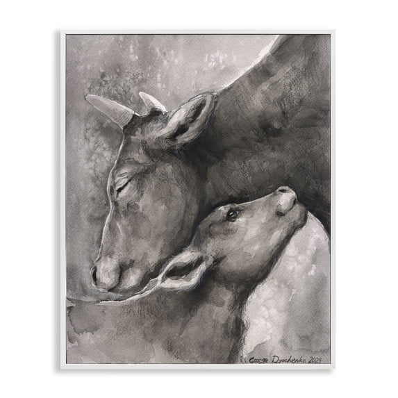 Stupell Industries Mother Cow & Calf Animals Drawing White Framed Art Print Wall Art, 16 x 20