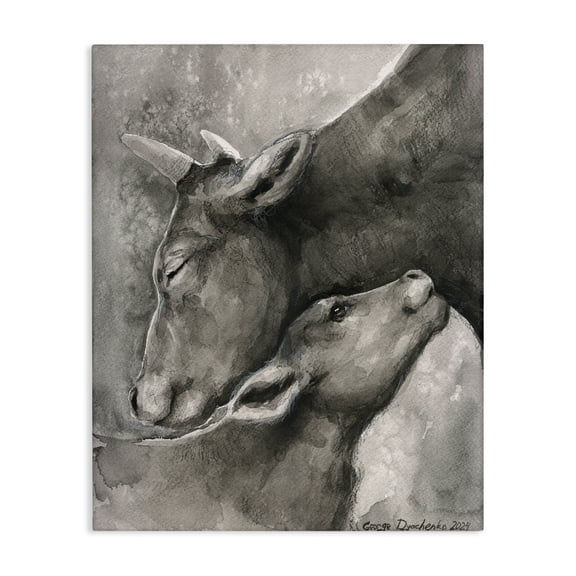 Stupell Industries Mother Cow & Calf Animals Drawing Wrapped Canvas Art Print Wall Art, 16 x 20