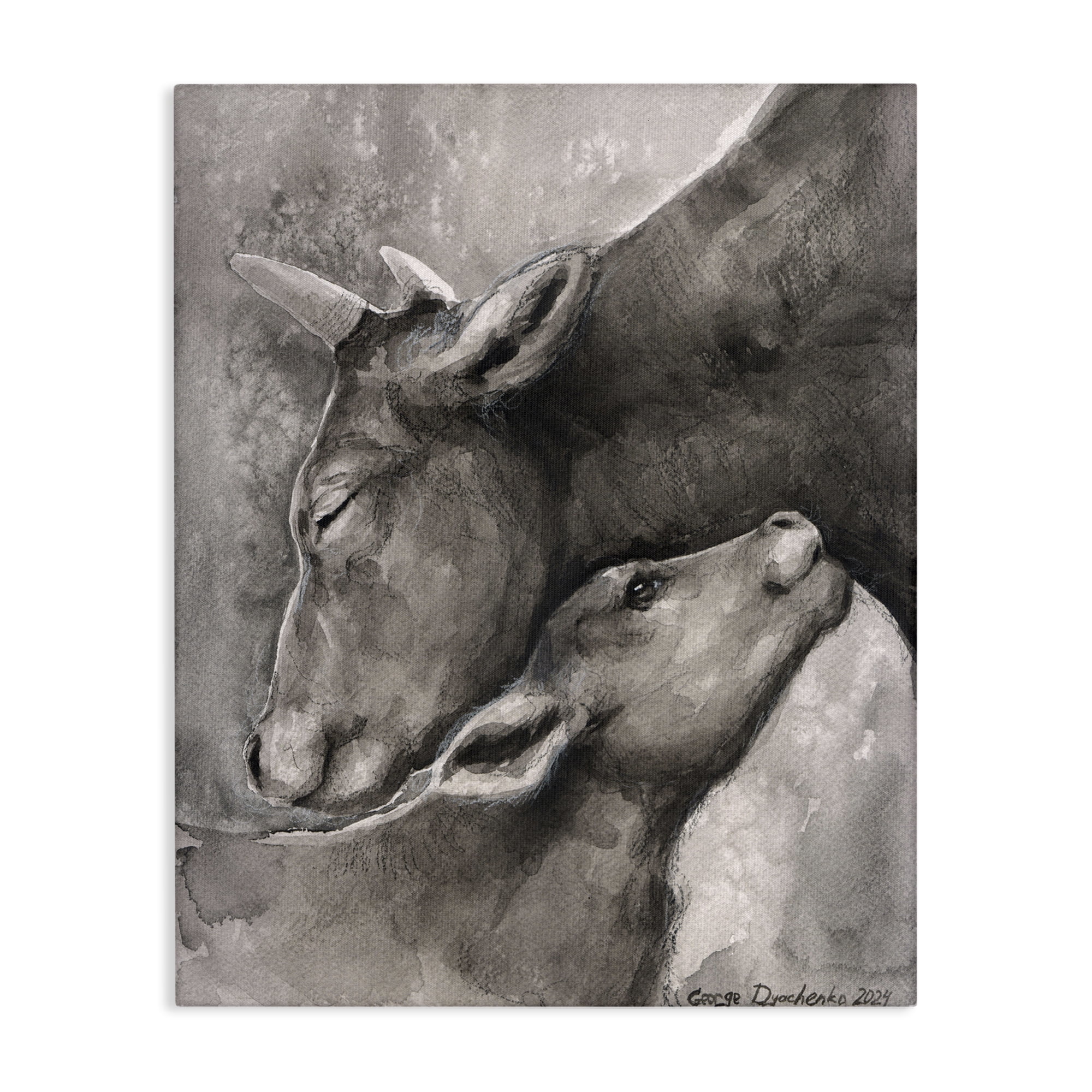 Stupell Industries Mother Cow & Calf Animals Drawing Wrapped Canvas Art Print Wall Art, 36 x 48