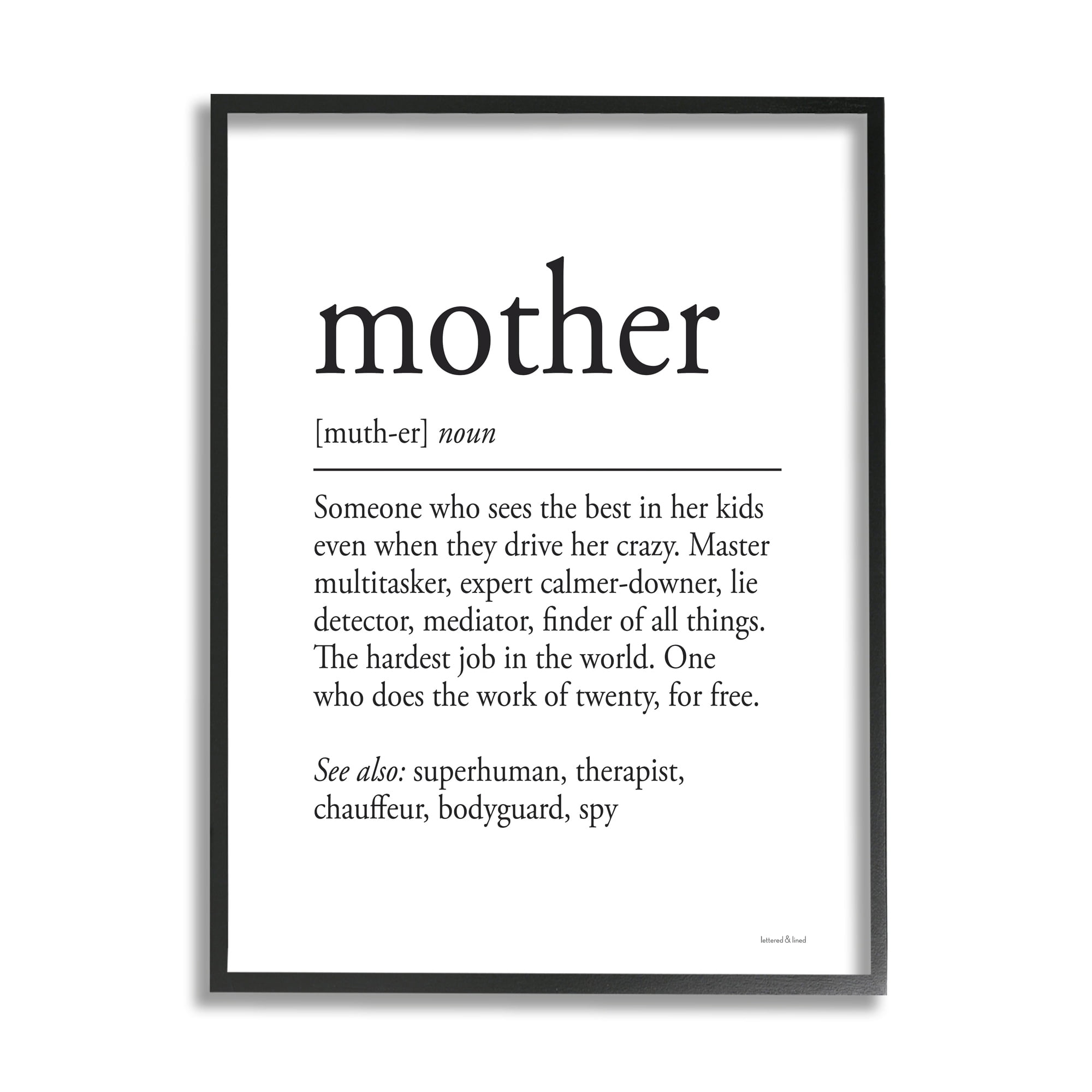 Stupell Industries Mother Definition Funny Motivational Phrase Superhuman Synonym, 11 x 14, Design by Kim Allen