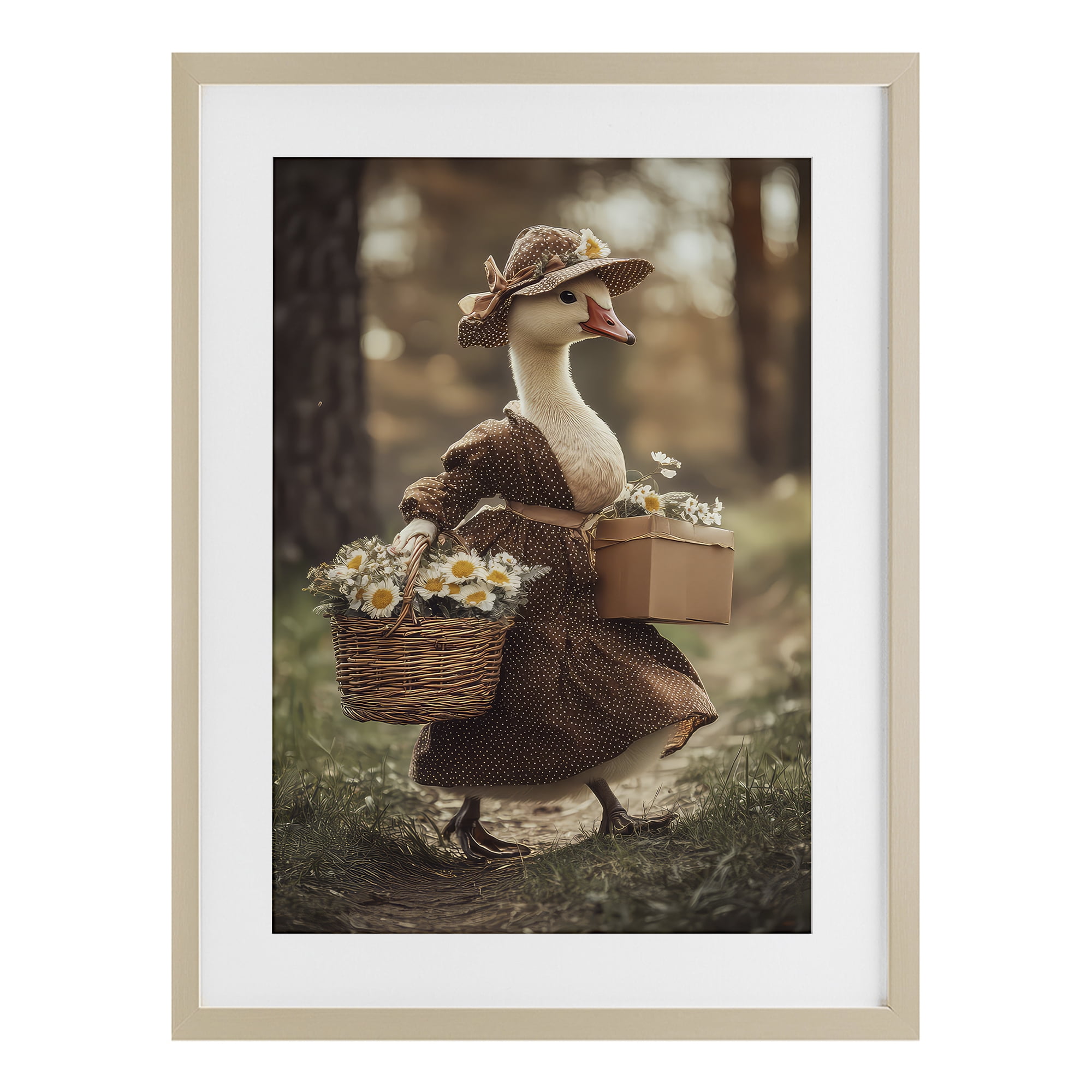 Stupell Industries Mother Goose with Flowers Birch Framed Print Under Glass, design by The Wands Want