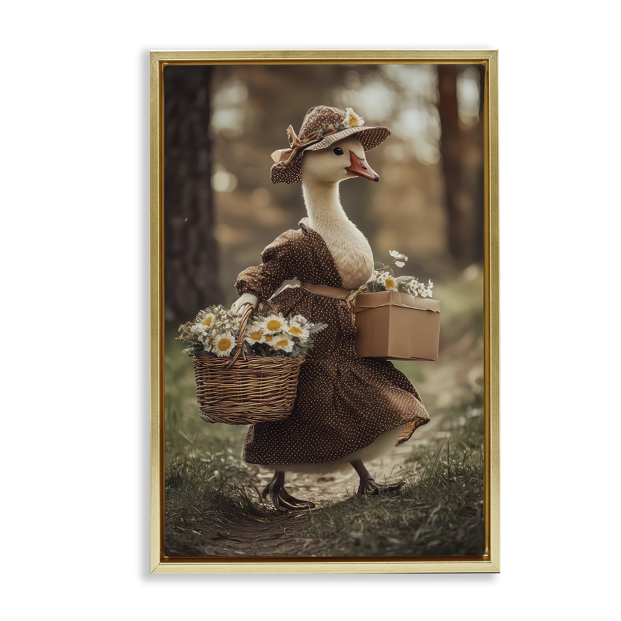 Stupell Industries Mother Goose with Flowers Gold Framed Floater Canvas Wall Art, design by The Wands Want