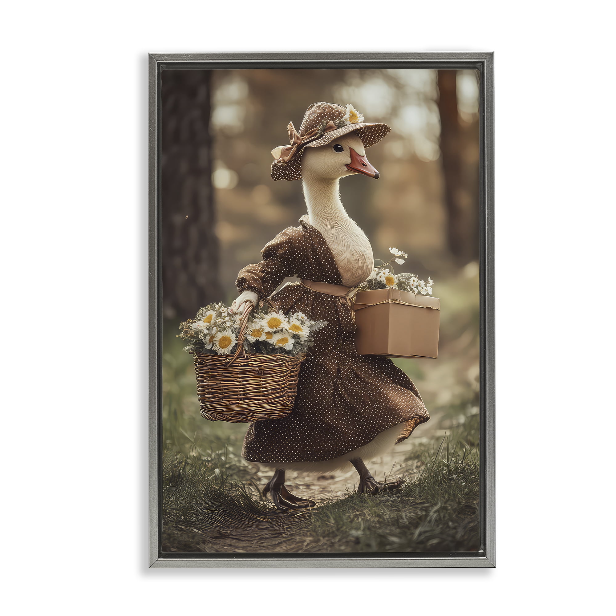Stupell Industries Mother Goose with Flowers Gray Framed Floater Canvas Wall Art, design by The Wands Want