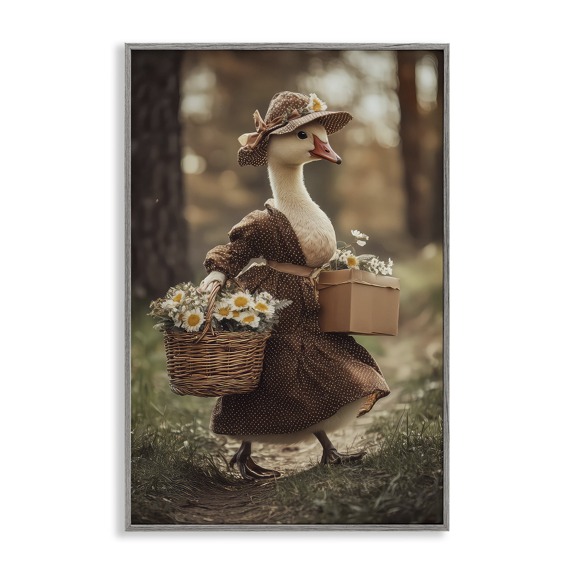 Stupell Industries Mother Goose with Flowers Gray Framed Giclee Art, design by The Wands Want