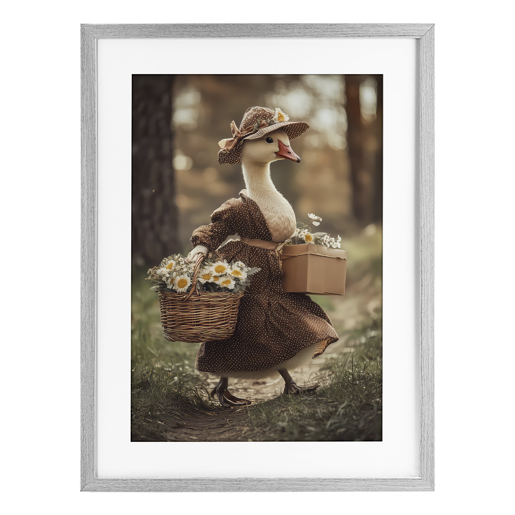 Stupell Industries Mother Goose with Flowers Gray Framed Print Under Glass, design by The Wands Want