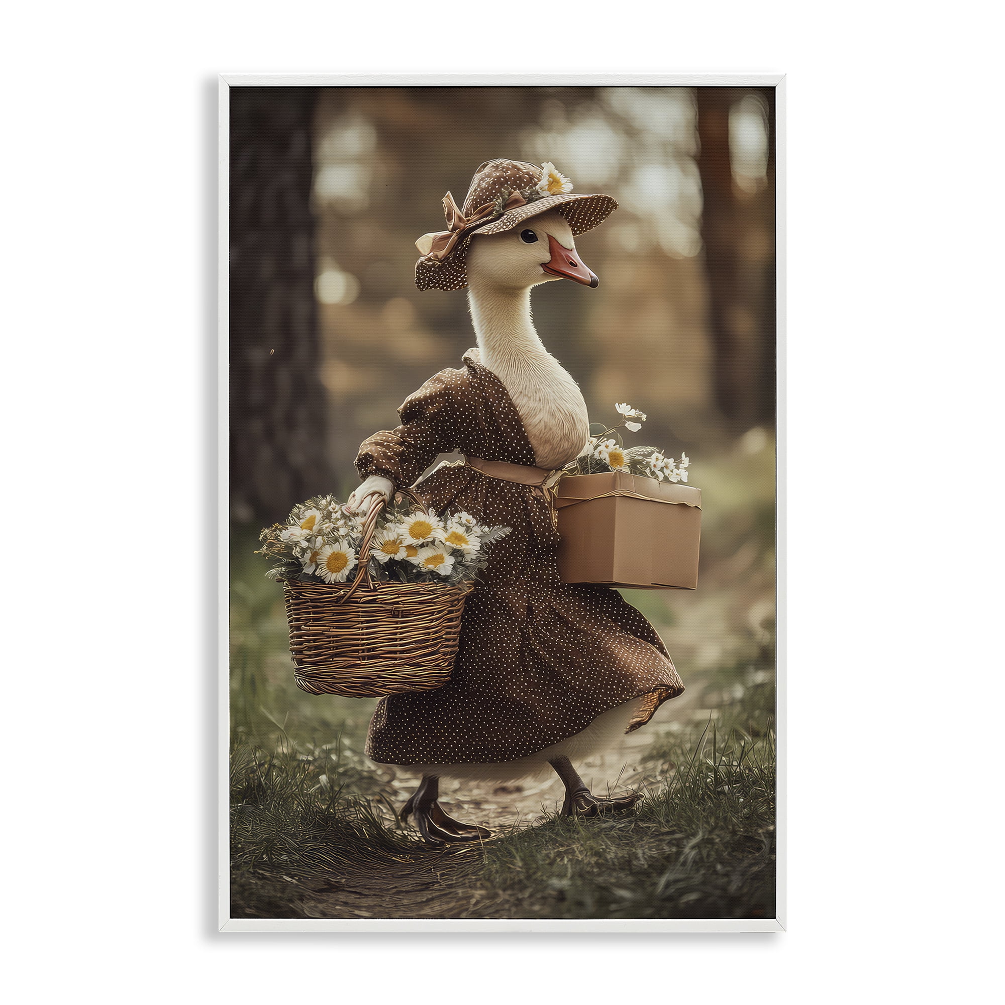 Stupell Industries Mother Goose with Flowers White Framed Giclee Art, design by The Wands Want