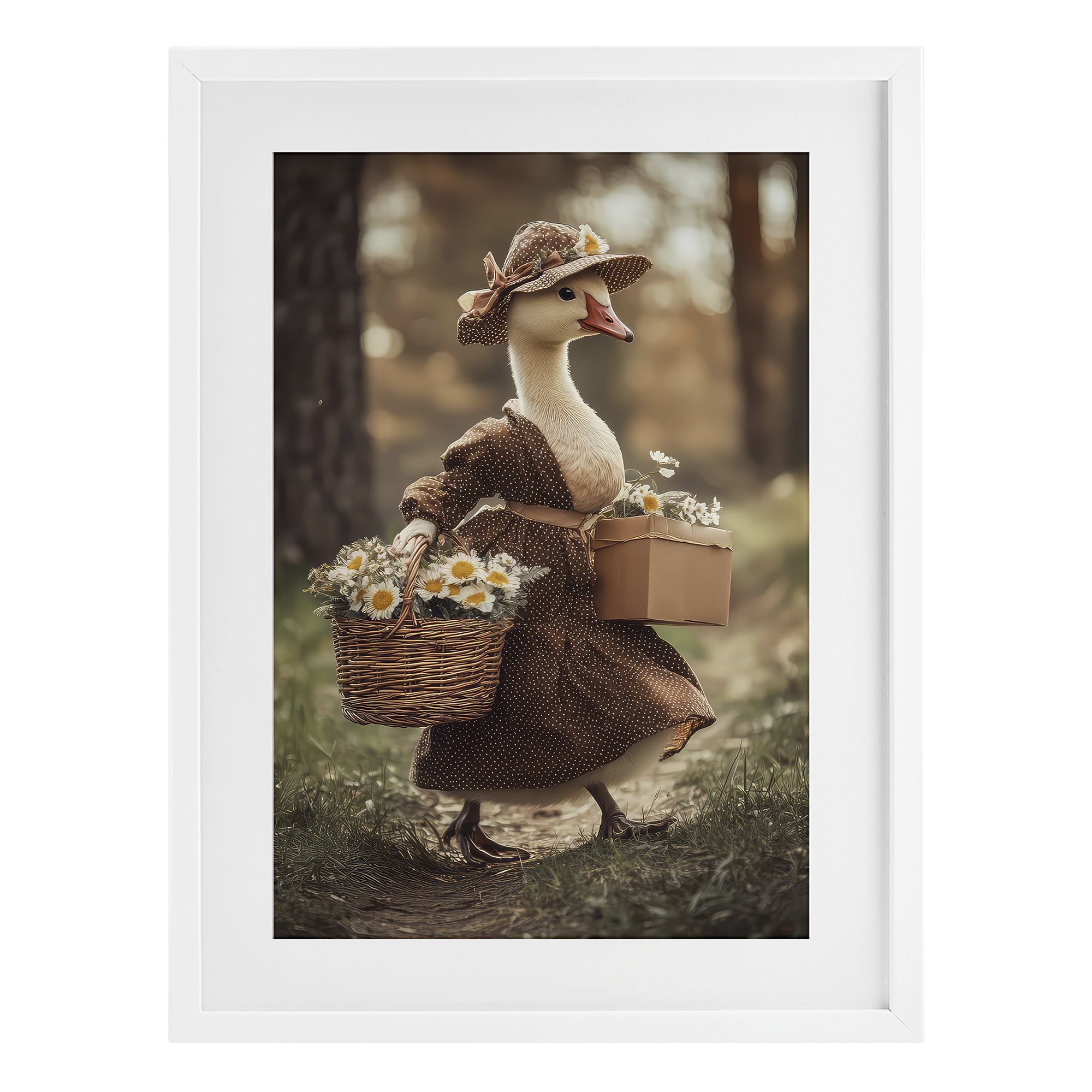 Stupell Industries Mother Goose with Flowers White Framed Print Under Glass, design by The Wands Want