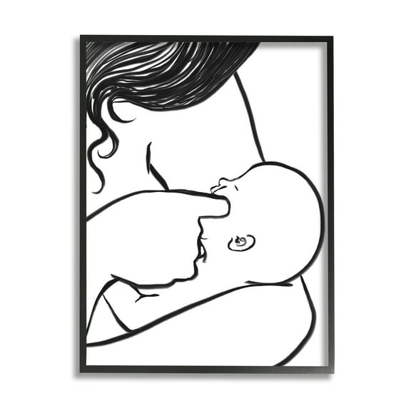 Stupell Industries Mother Nursing Child Portrait Minimal Black White Novelty Painting Black Framed Art Print Wall Art, 11 x 14