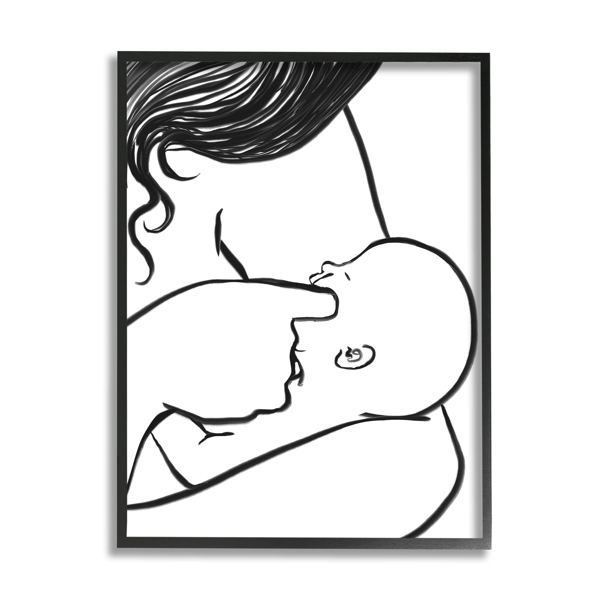 Stupell Industries Mother Nursing Child Portrait Minimal Black White Novelty Painting Black Framed Art Print Wall Art, 16 x 20