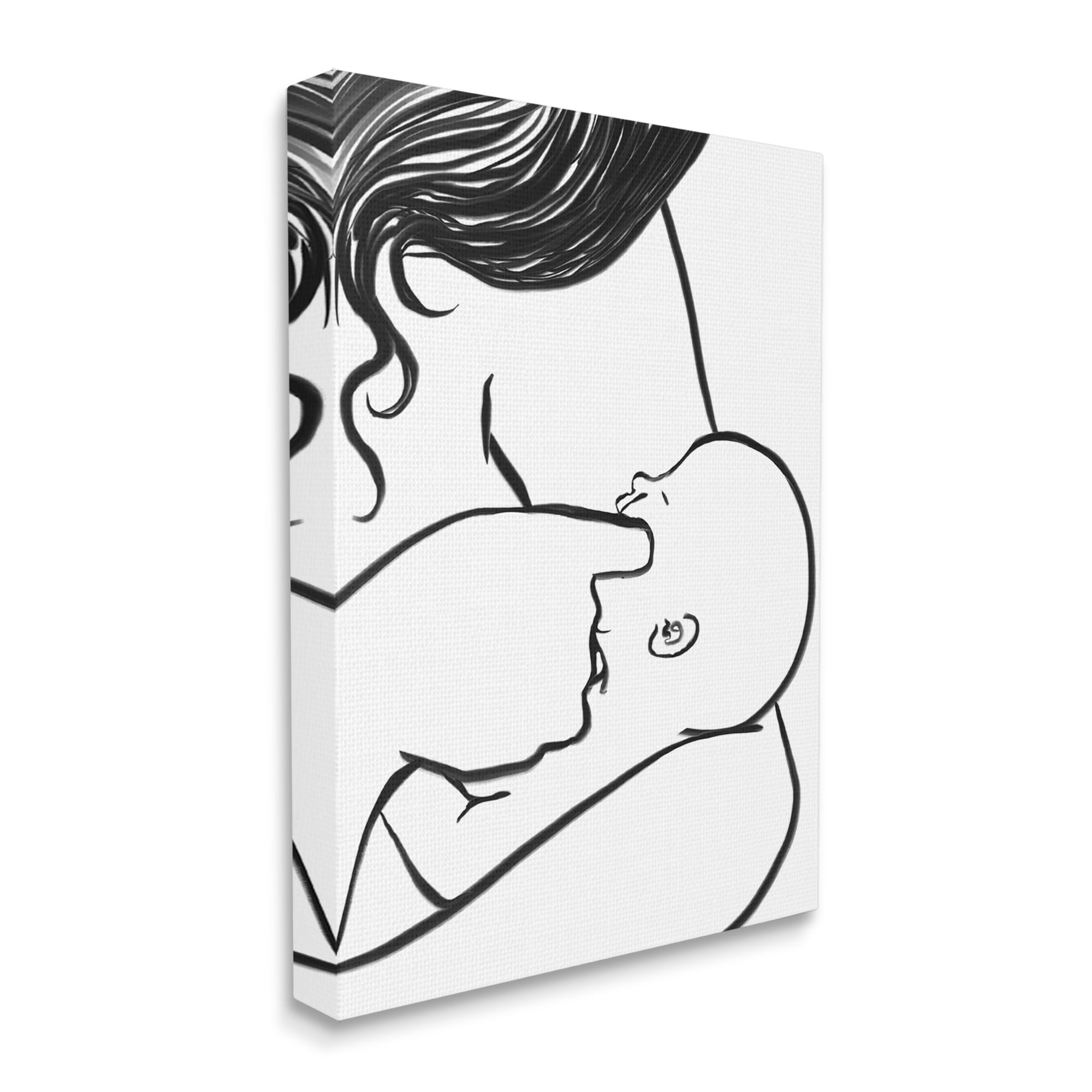 Stupell Industries Mother Nursing Child Portrait Minimal Black White Novelty Painting Gallery Wrapped Canvas Art Print Wall Art, 30 x 40