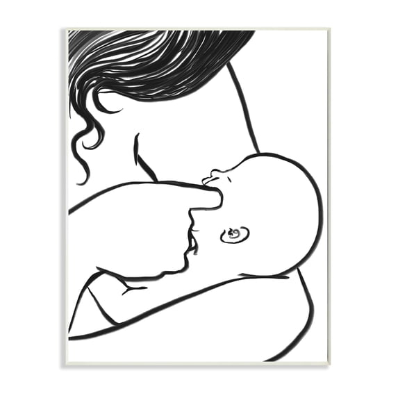 Stupell Industries Mother Nursing Child Portrait Minimal Black White Novelty Painting Unframed Art Print Wall Art, 10 x 15
