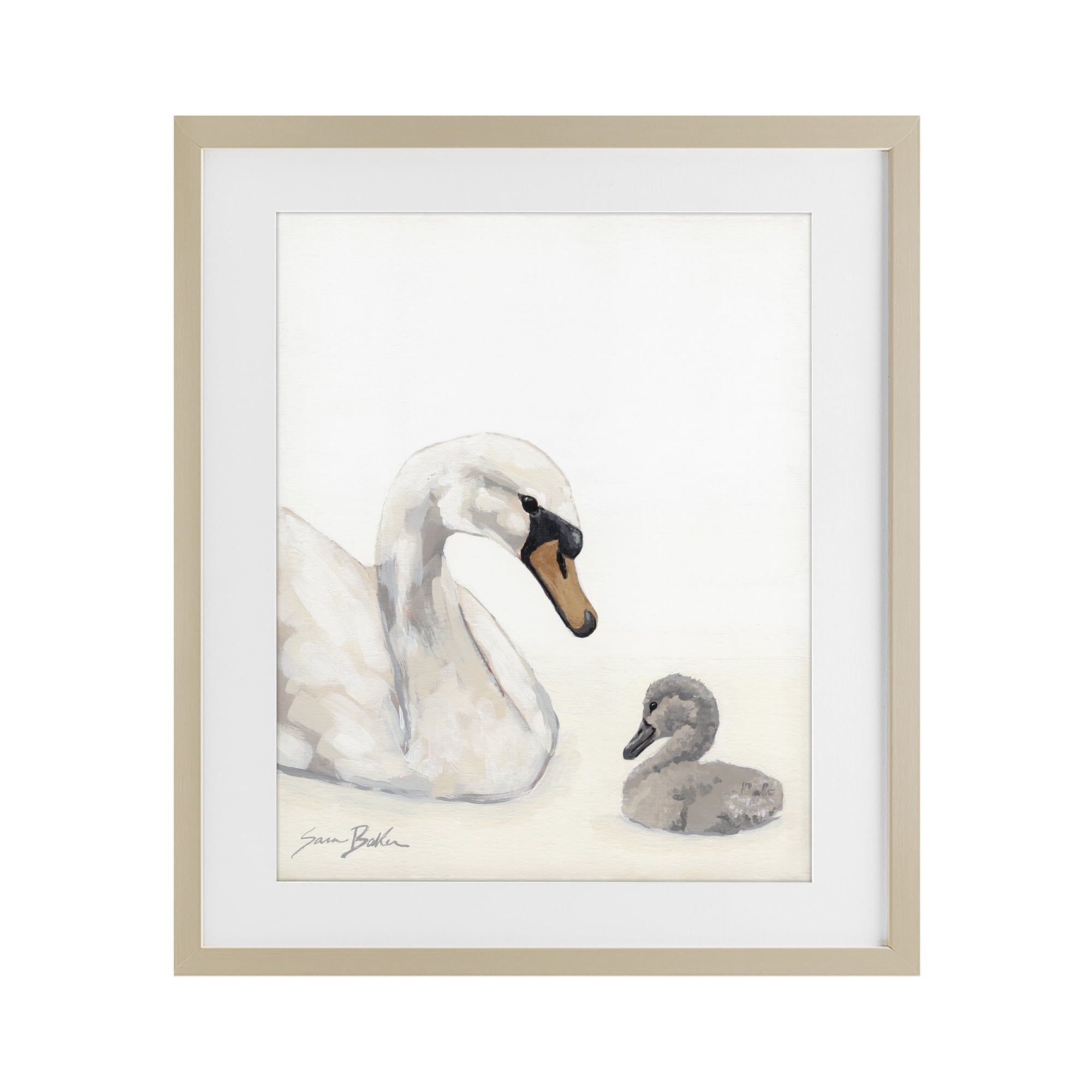 Stupell Industries Mother Swan & Cygnet Birch Framed Print Under Glass, design by Sara Baker