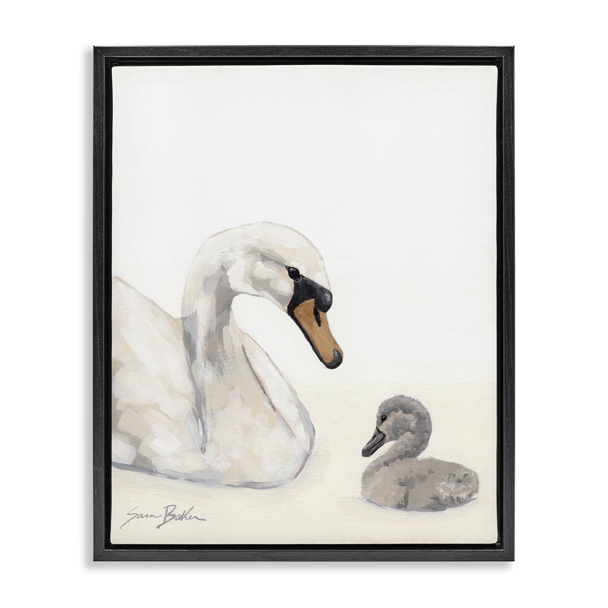 Stupell Industries Mother Swan & Cygnet Black Framed Floater Canvas Wall Art, design by Sara Baker