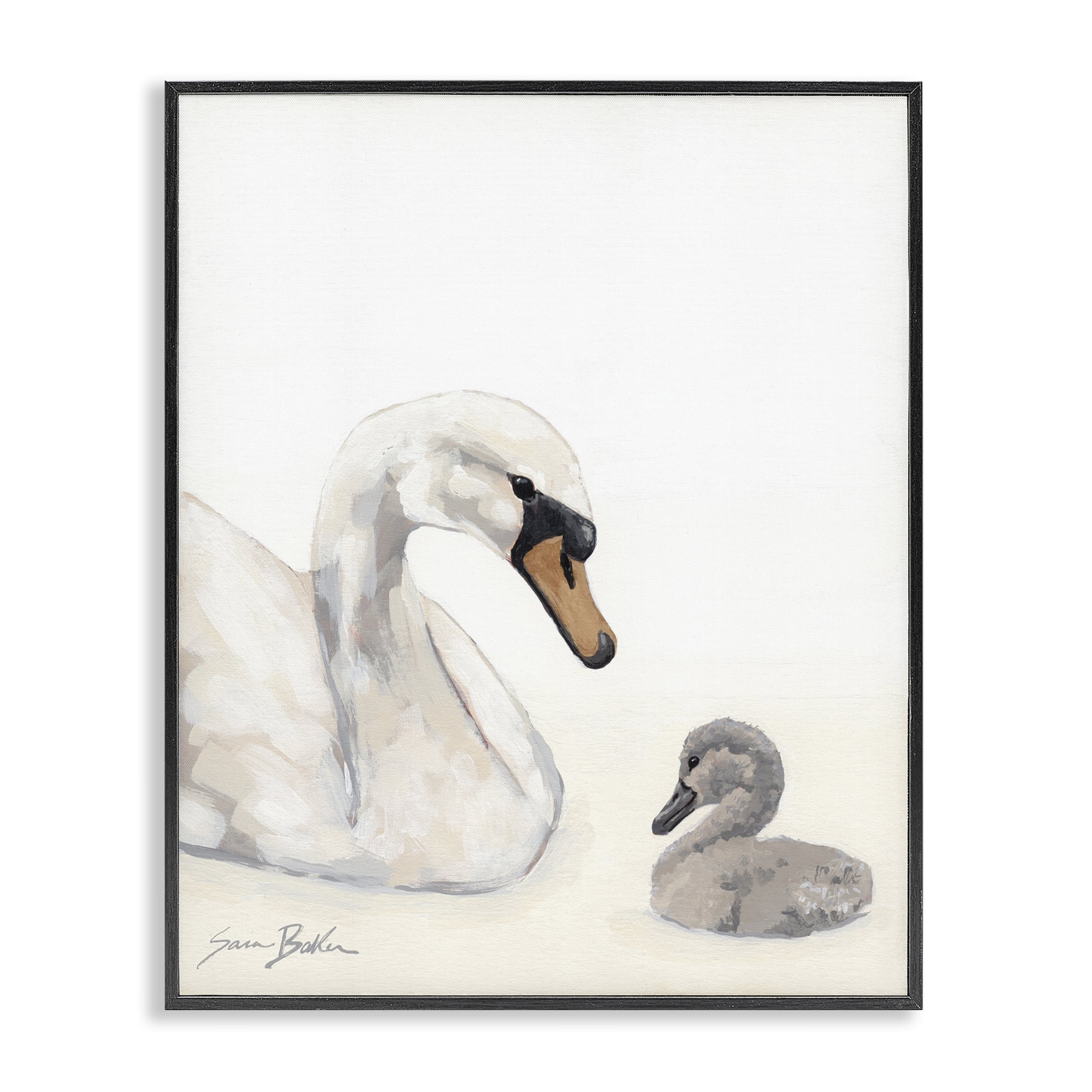Stupell Industries Mother Swan & Cygnet Black Framed Giclee Art, design by Sara Baker