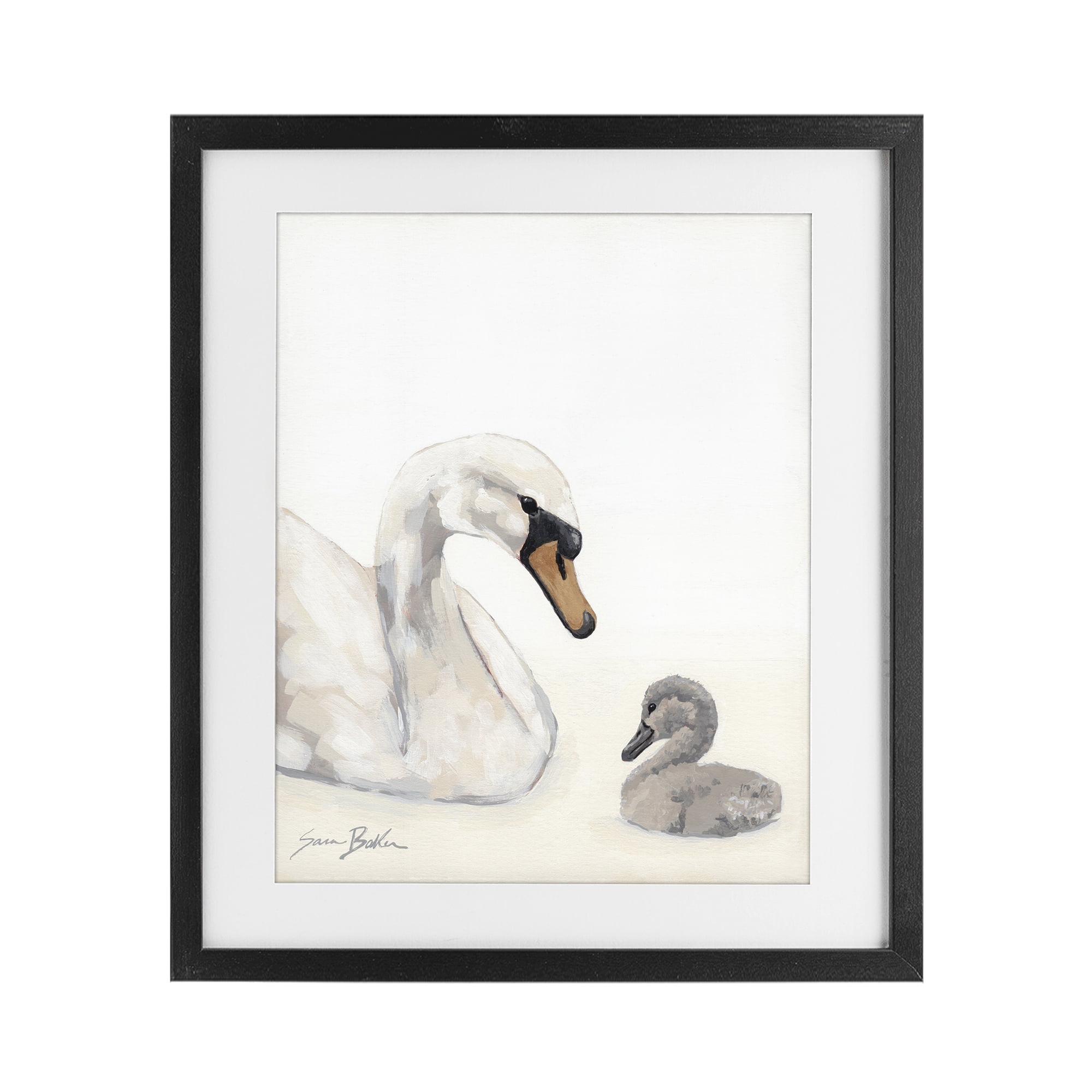 Stupell Industries Mother Swan & Cygnet Black Framed Print Under Glass, design by Sara Baker