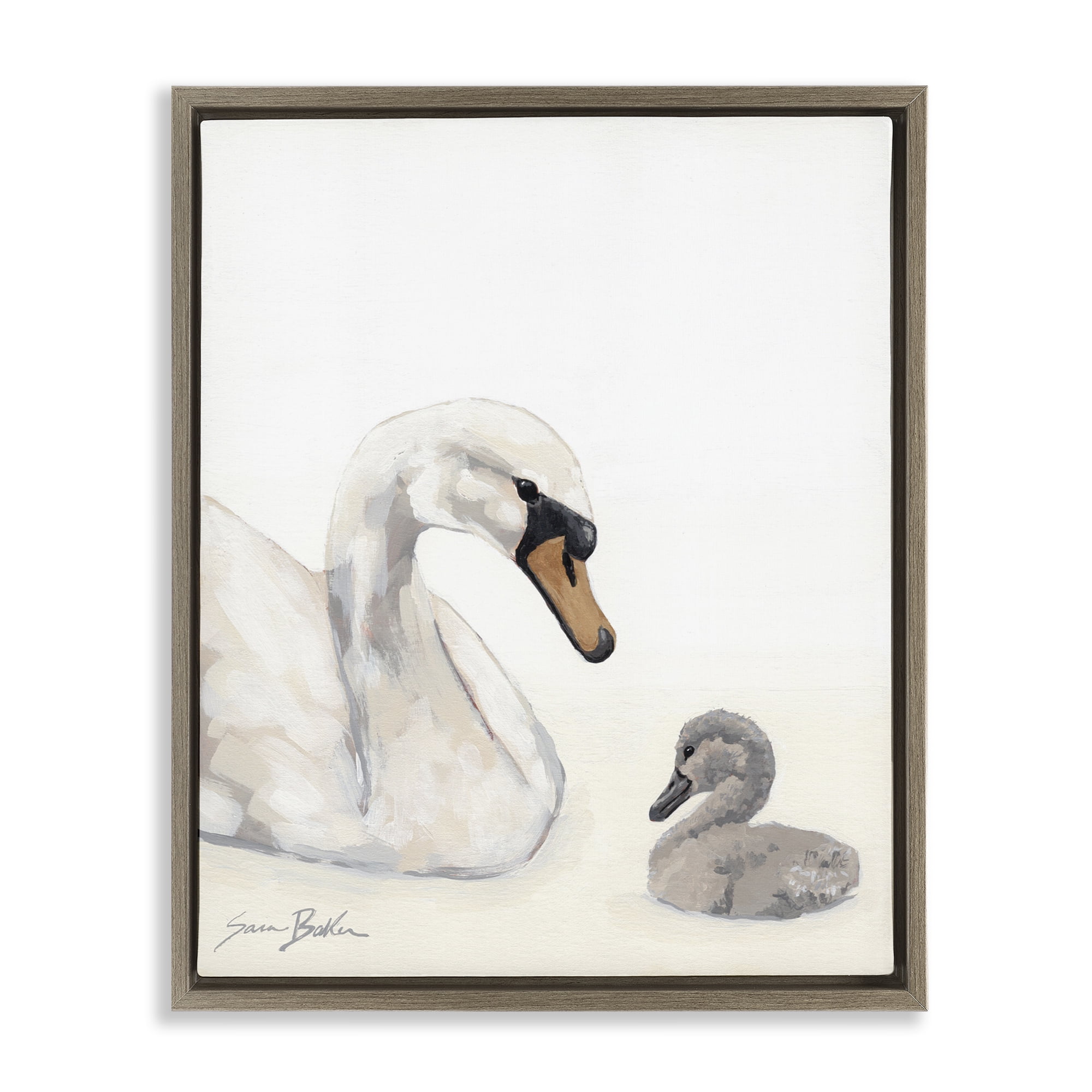 Stupell Industries Mother Swan & Cygnet Brown Framed Floater Canvas Wall Art, design by Sara Baker