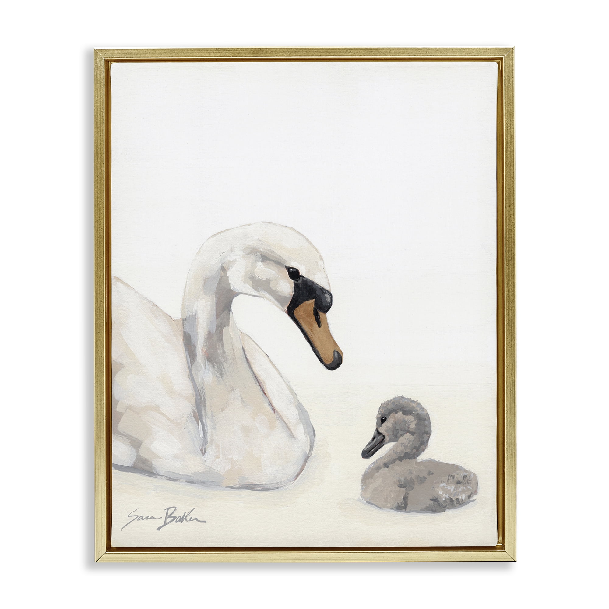 Stupell Industries Mother Swan & Cygnet Gold Framed Floater Canvas Wall Art, design by Sara Baker