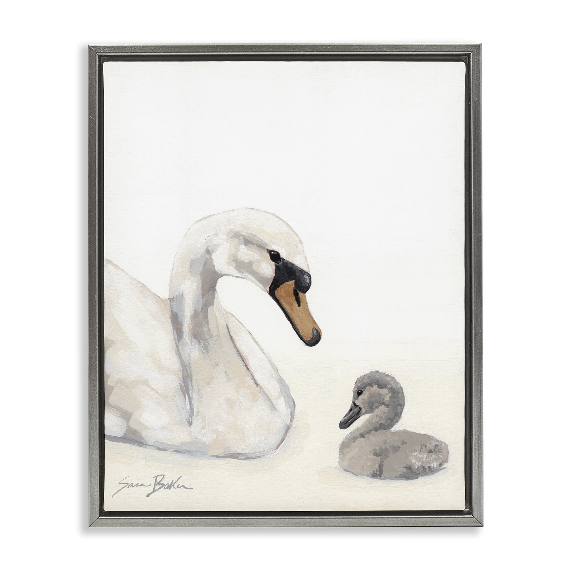Stupell Industries Mother Swan & Cygnet Gray Framed Floater Canvas Wall Art, design by Sara Baker