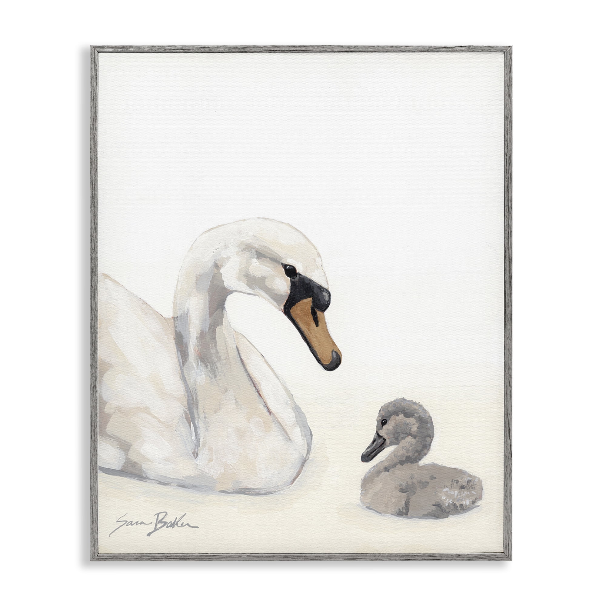 Stupell Industries Mother Swan & Cygnet Gray Framed Giclee Art, design by Sara Baker