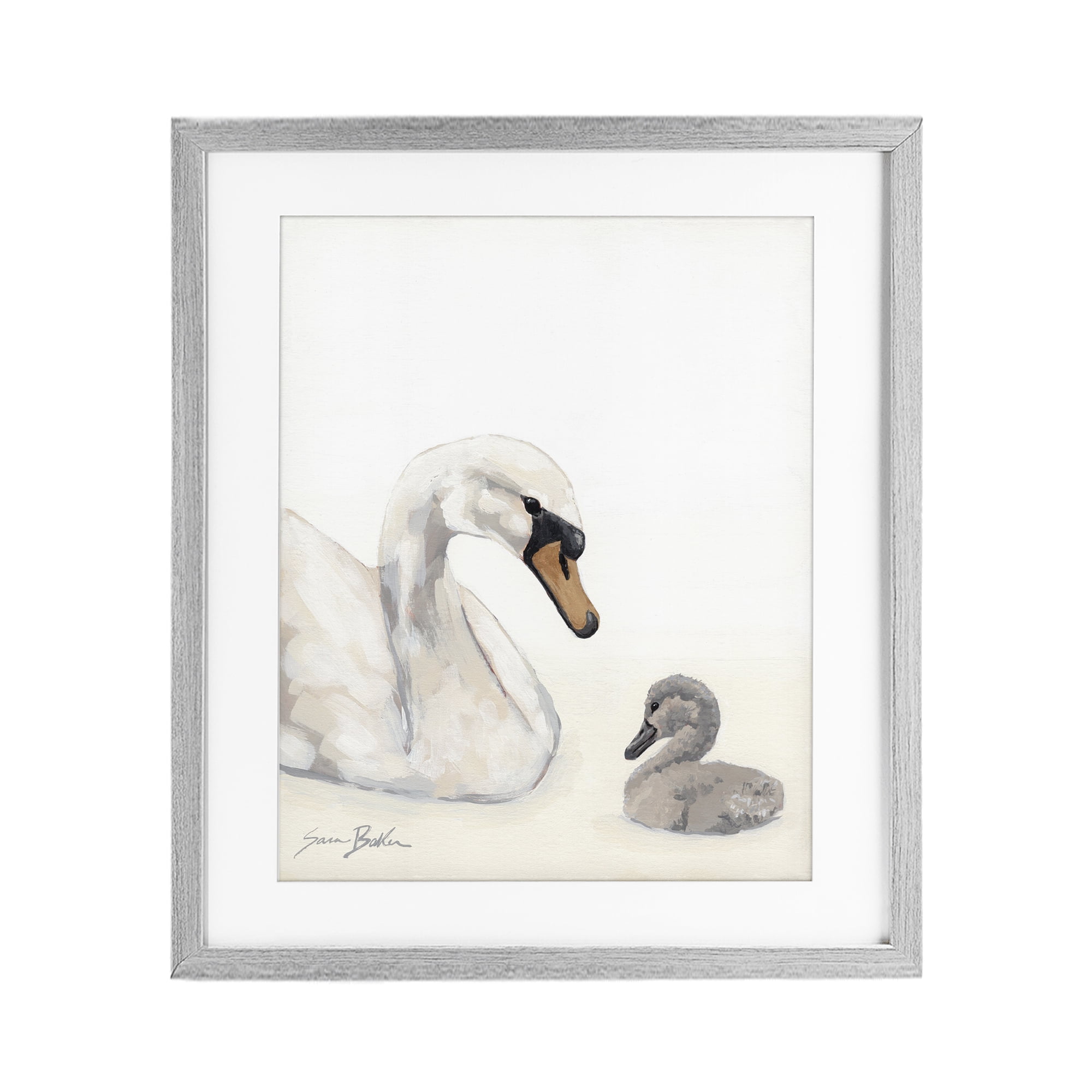Stupell Industries Mother Swan & Cygnet Gray Framed Print Under Glass, design by Sara Baker