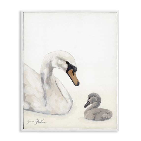 Stupell Industries Transitional Mother Swan & Cygnet White Framed Giclee Art, 24 x 30, by Sara Baker