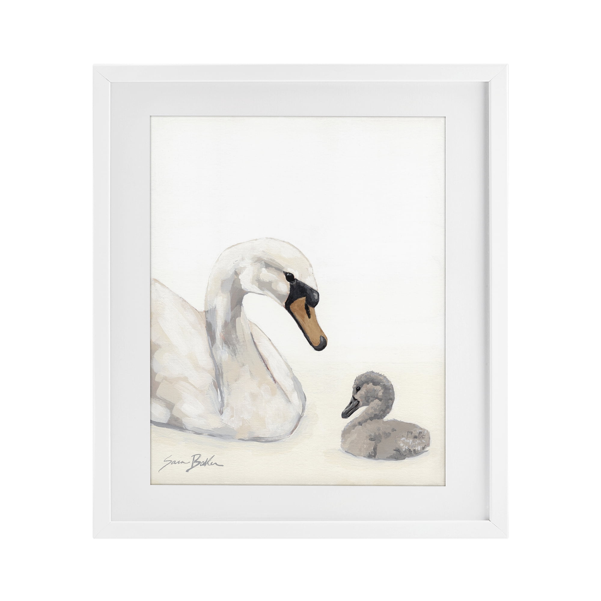 Stupell Industries Mother Swan & Cygnet White Framed Print Under Glass, design by Sara Baker