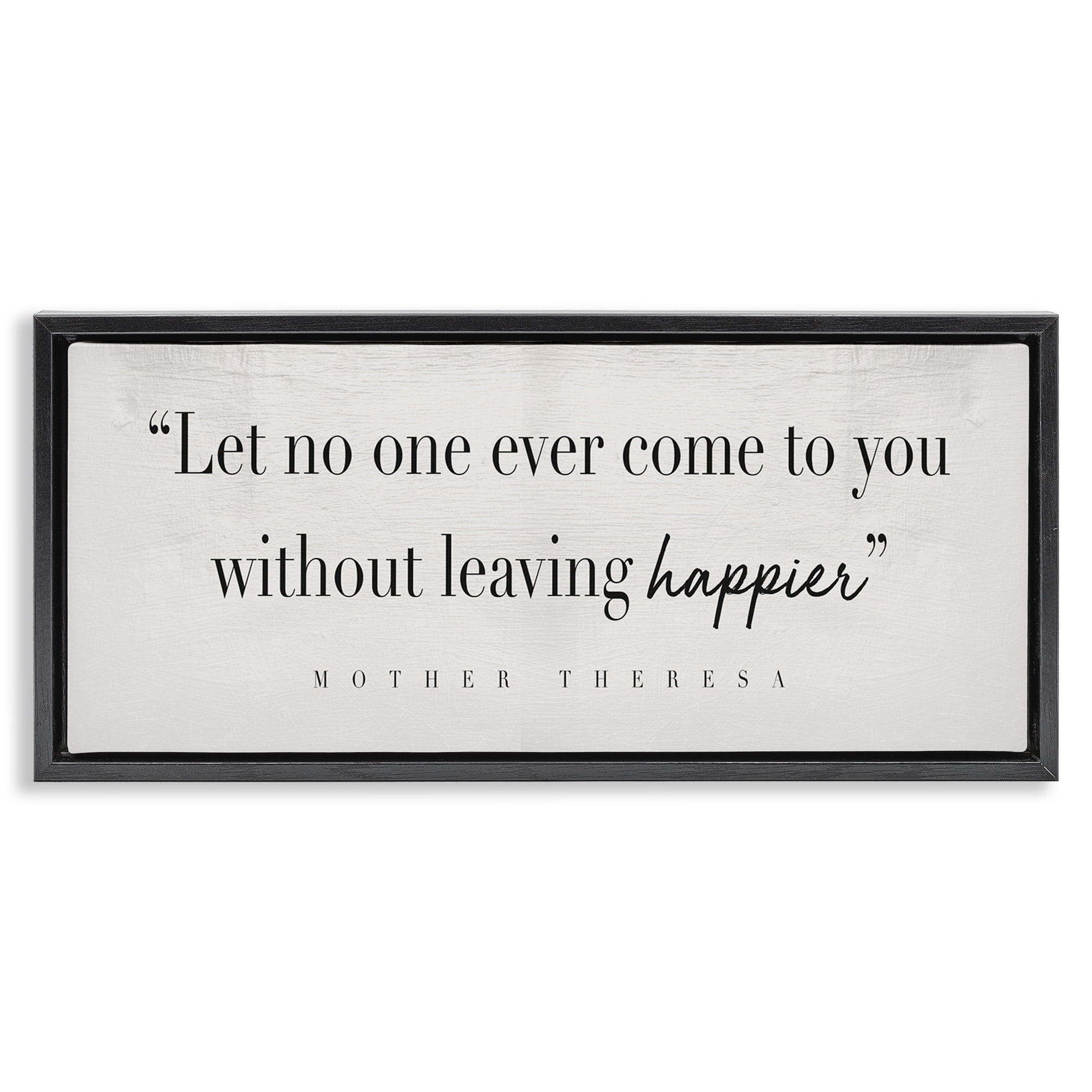Stupell Industries Mother Theresa Inspirational Quote Typography Painting Black Floater Framed Canvas Art Print Wall Art, 31 x 14