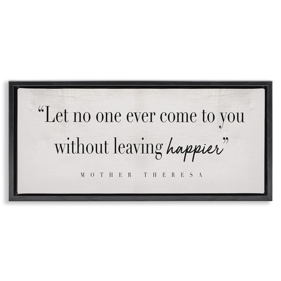 Stupell Industries Mother Theresa Inspirational Quote Typography Painting Black Floater Framed Canvas Art Print Wall Art, 31 x 14