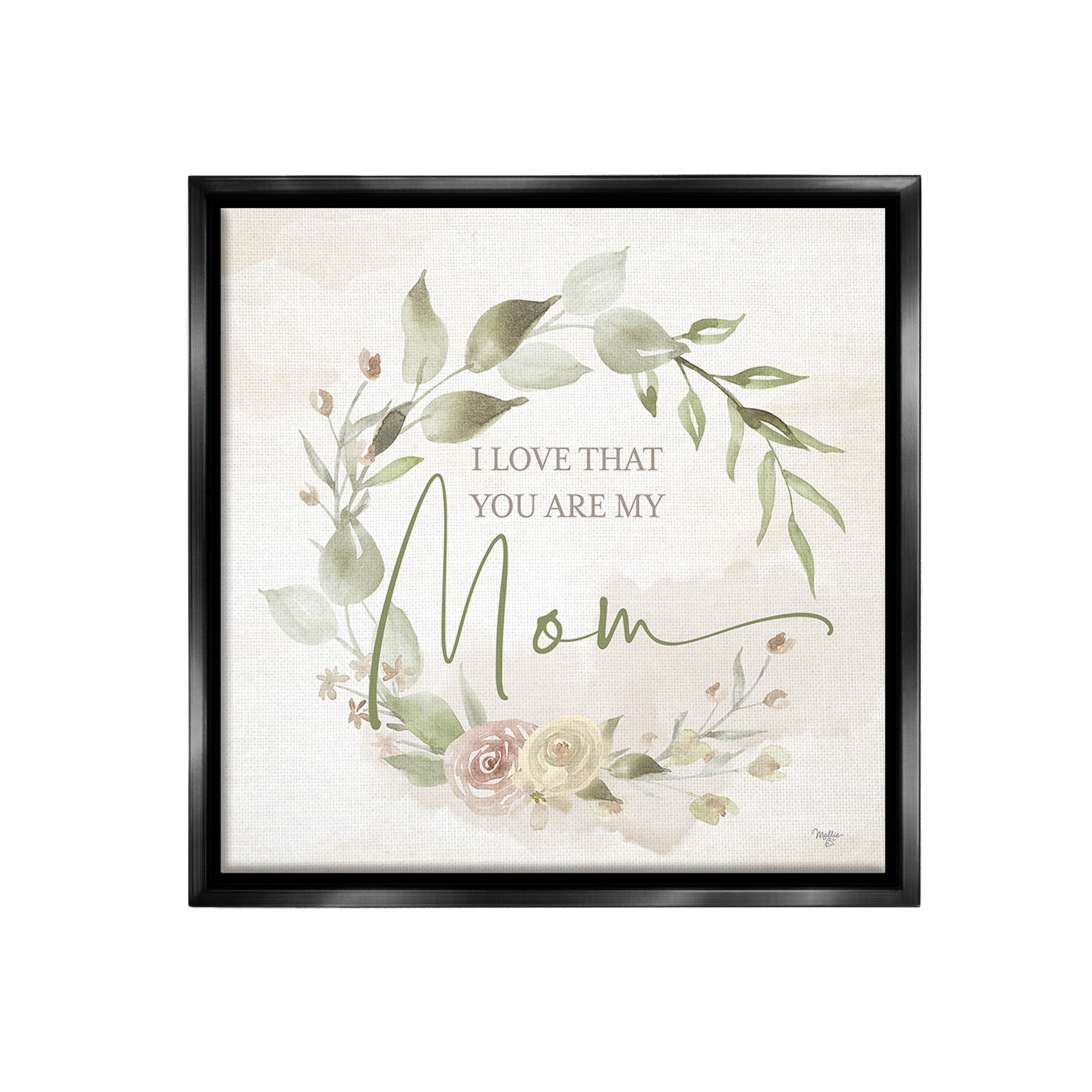 Stupell Industries Mother's Day Rose Wreath Botanical & Floral Painting Black Floater Framed Canvas Art Print Wall Art, 18 x 18