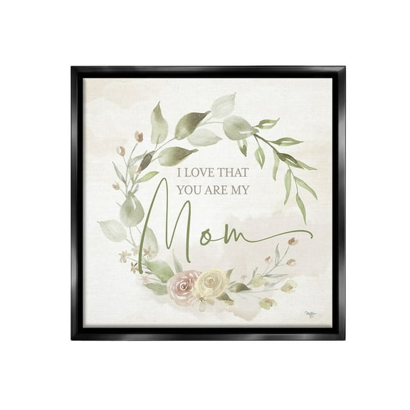 Stupell Industries Mother's Day Rose Wreath Botanical & Floral Painting Black Floater Framed Canvas Art Print Wall Art, 18 x 18