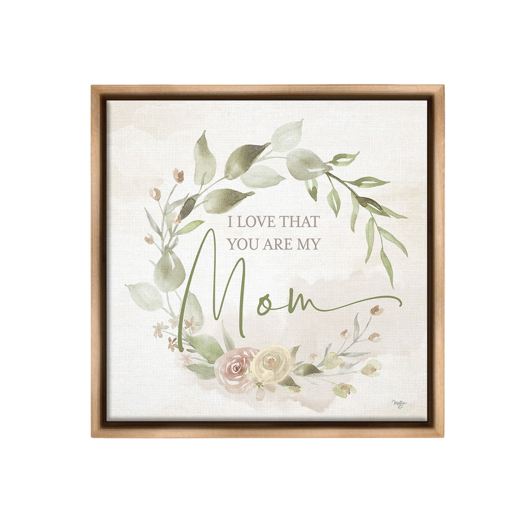 Stupell Industries Mother's Day Rose Wreath Botanical & Floral Painting Brown Floater Framed Canvas Art Print Wall Art, 18 x 18