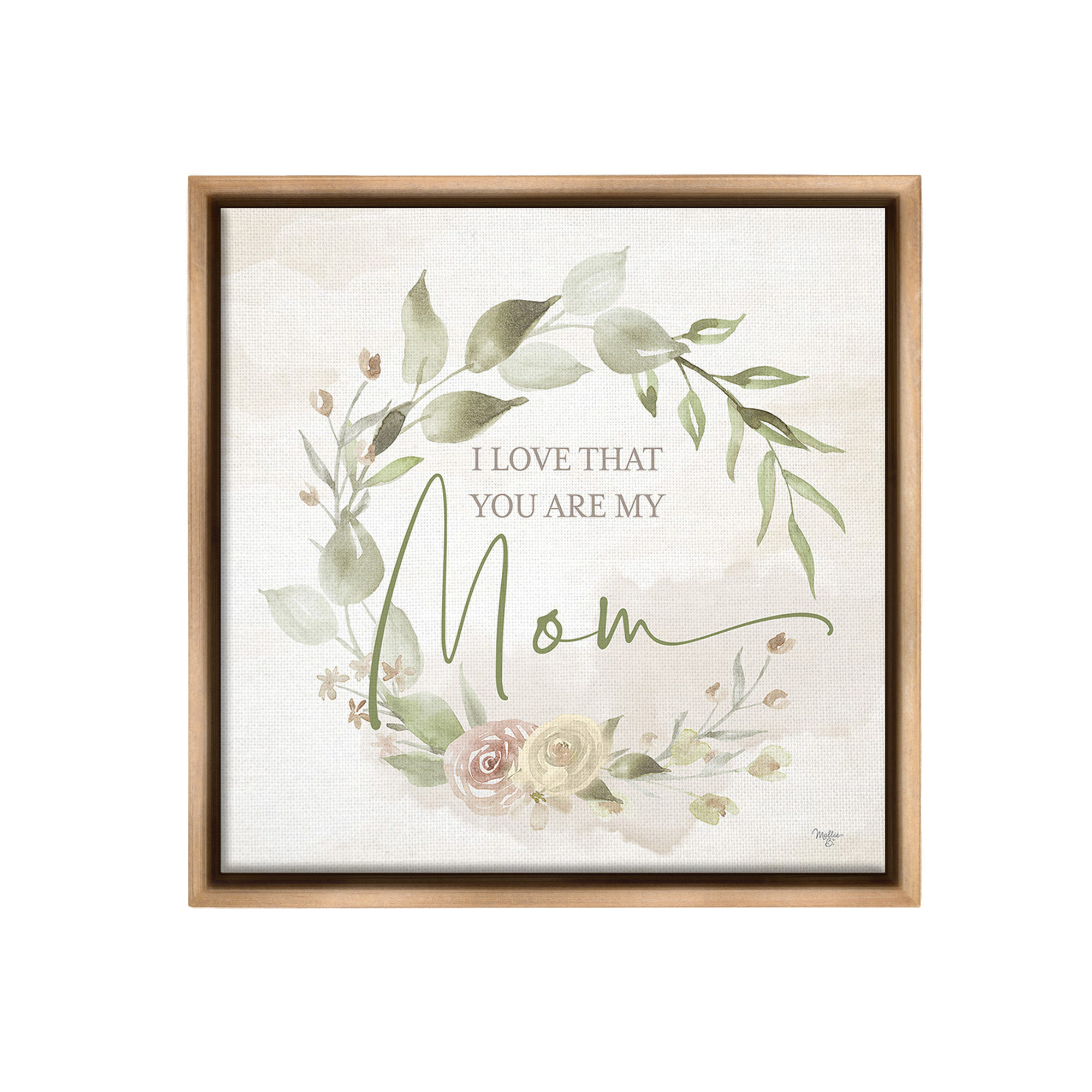 Stupell Industries Mother's Day Rose Wreath Botanical & Floral Painting Brown Floater Framed Canvas Art Print Wall Art, 25 x 25