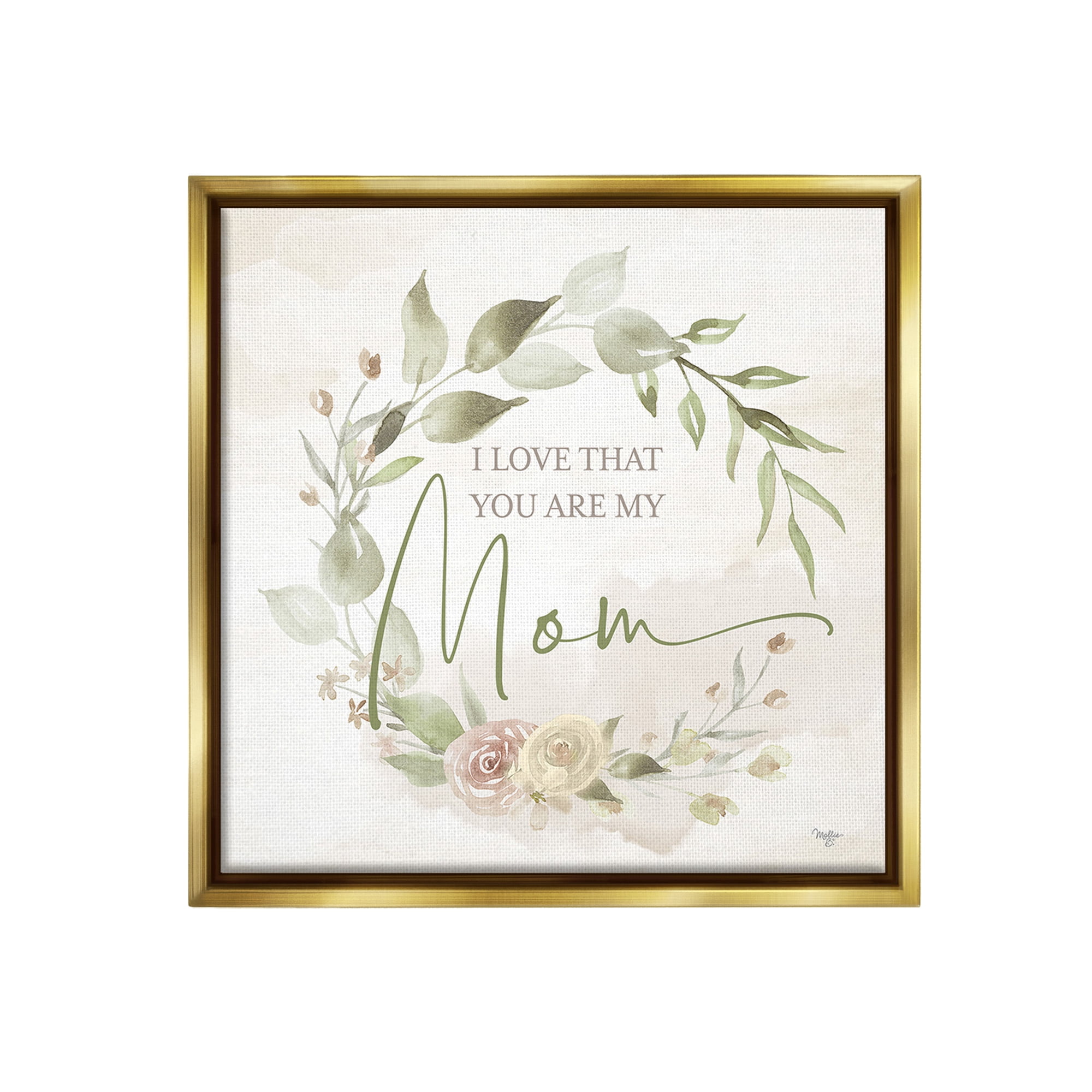 Stupell Industries Mother's Day Rose Wreath Botanical & Floral Painting Gold Floater Framed Canvas Art Print Wall Art, 25 x 25