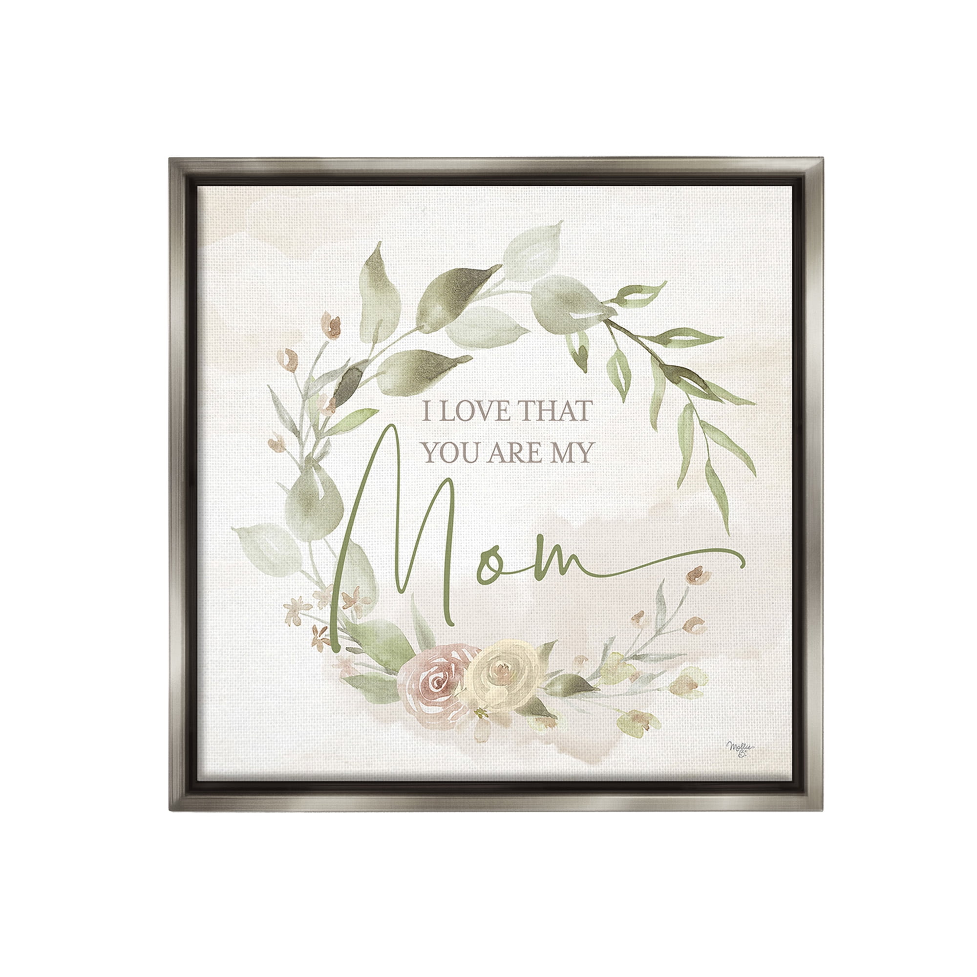 Stupell Industries Mother's Day Rose Wreath Botanical & Floral Painting Gray Floater Framed Canvas Art Print Wall Art, 25 x 25